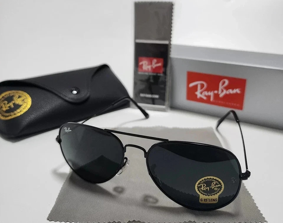 Ray-Ban RB3025 Black Frame Grey Aviator Sunglasses 58mm