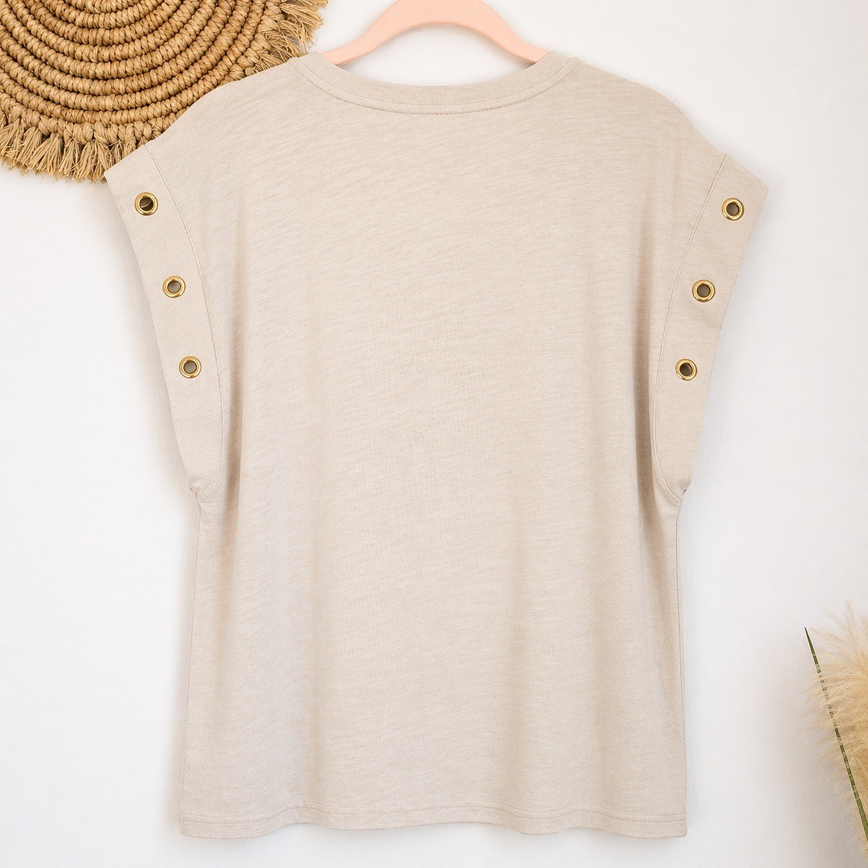 Nation LTD NEW Oran Taupe Pumice Grommet Muscle Tee Tank Top SZ XL Quiet Luxury