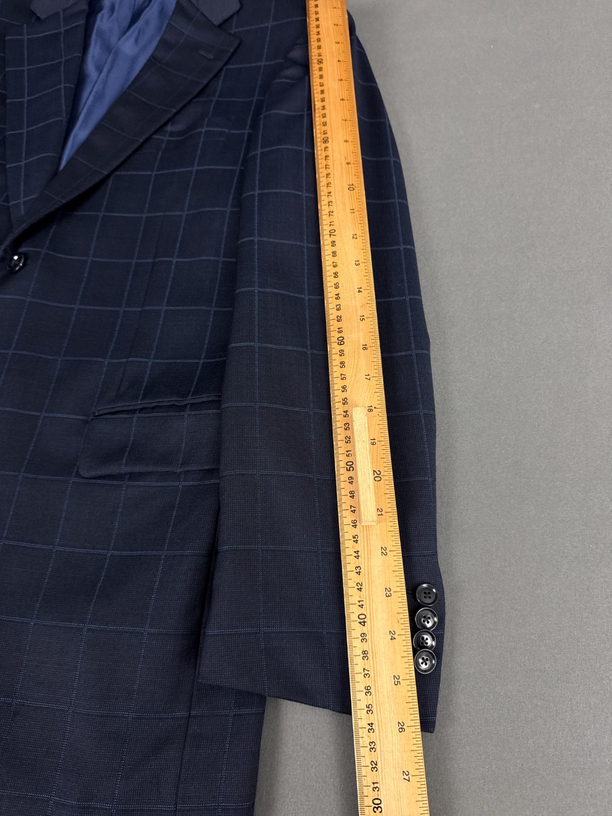 Pal Zileri Made in Italy Navy Windowpane Blazer EU-52R Drop 8 100% Wool Jacket