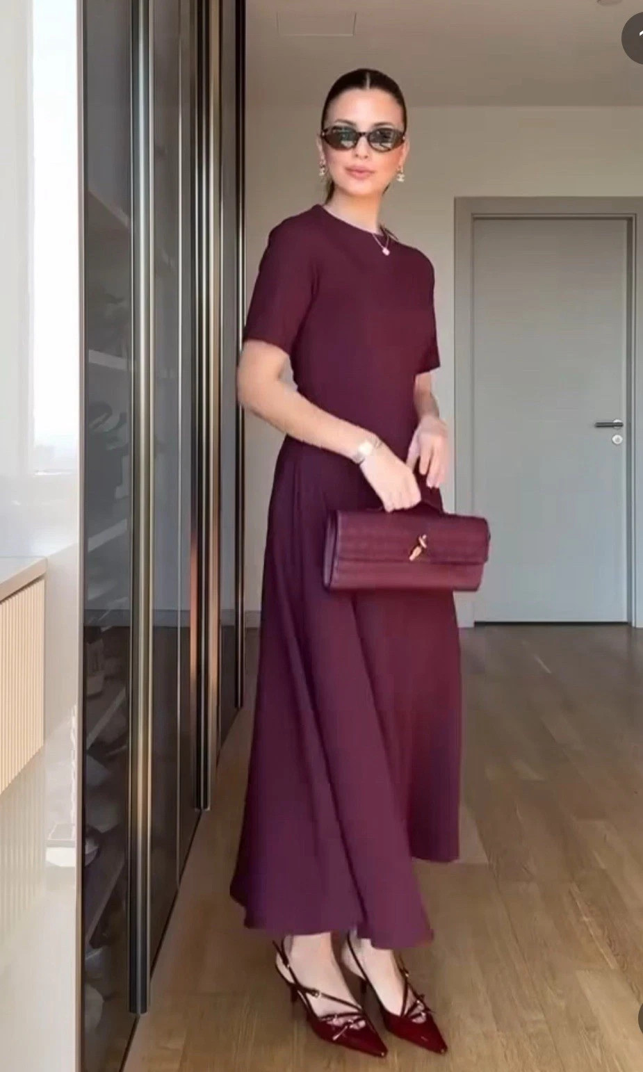 ZARA NWT WOMAN SS25 GODETS MIDI DRESS ZW COLLECTION BURGUNDY 2648/952_S-XL