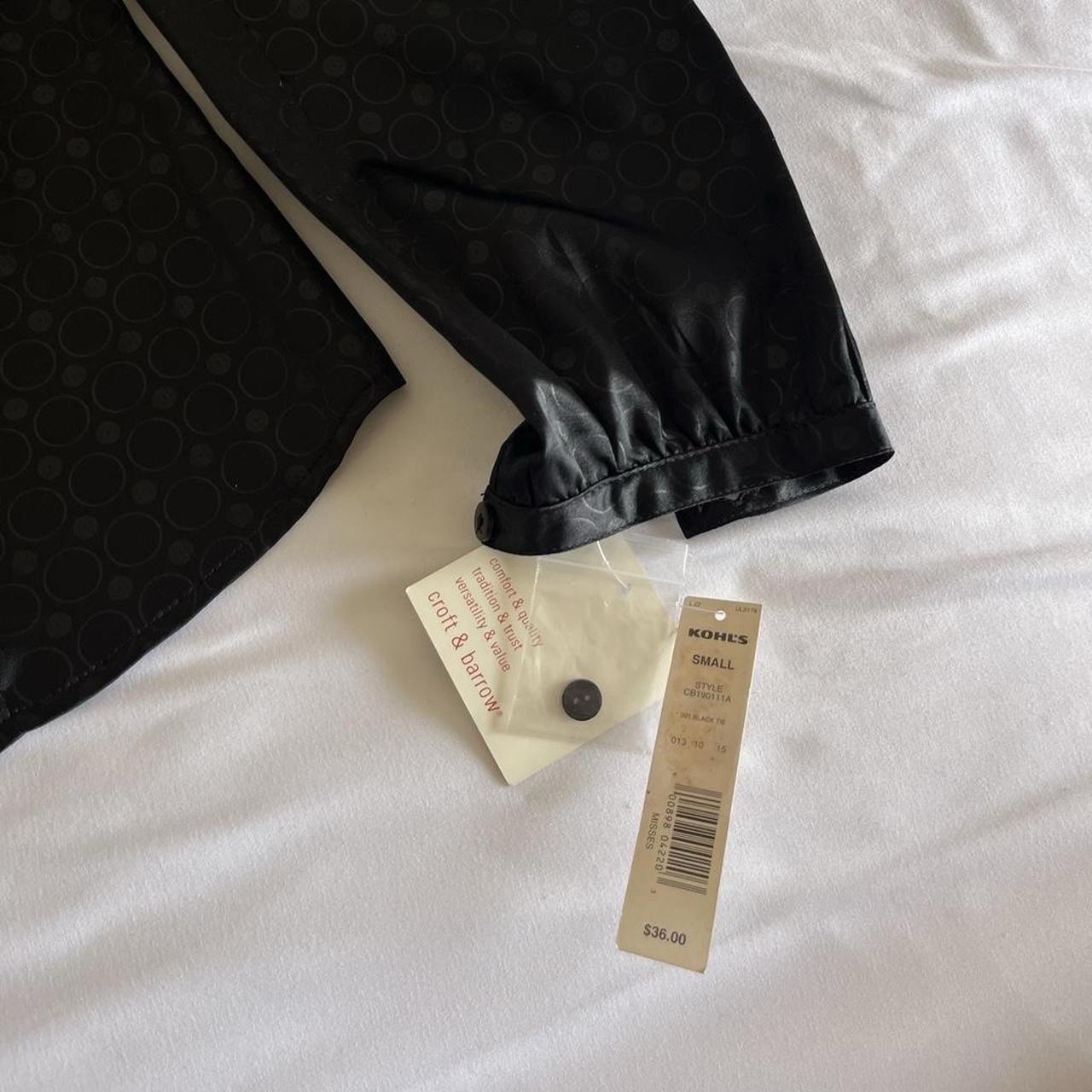 Brand New (Tag $36) Croft & Barrow Black Ruffle Collar Satin Long Sleeve Blouse