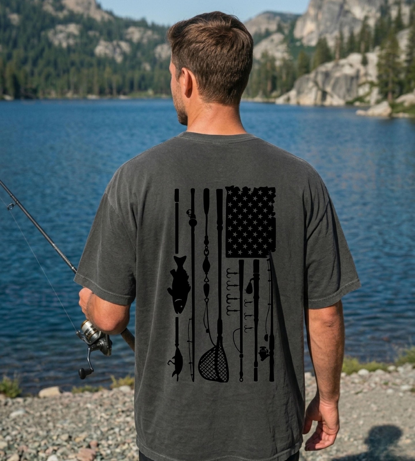 Reel Cool Dad Fishing T-Shirt Patriotic Angler Fathers Day Gift