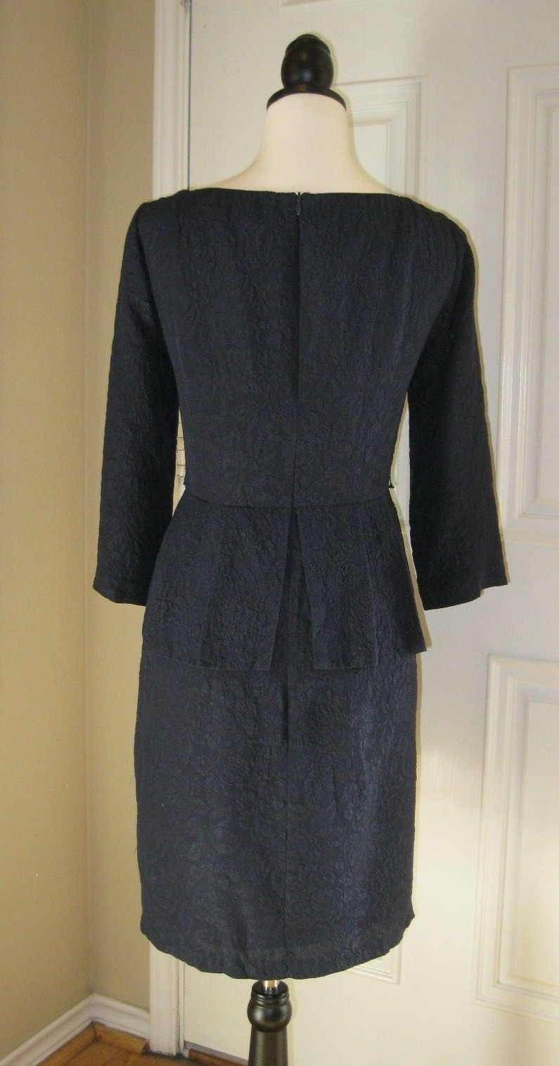 NANETTE LEPORE Navy Silk Tonal Jacquard Disco Jazz Peplum Dress ~ SZ 2