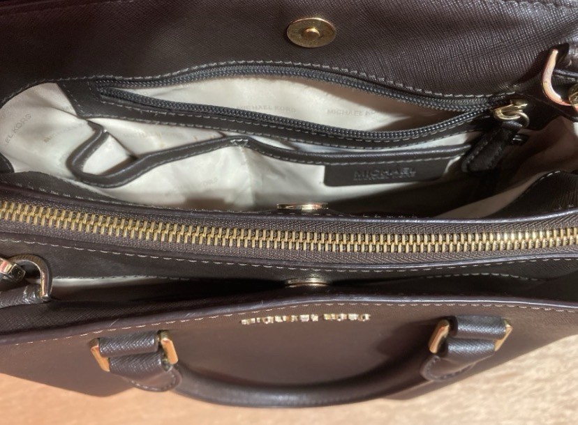 Michael Kors Brown Saffiano Satchel Top Handle, Gold Hardware, Detachable Strap