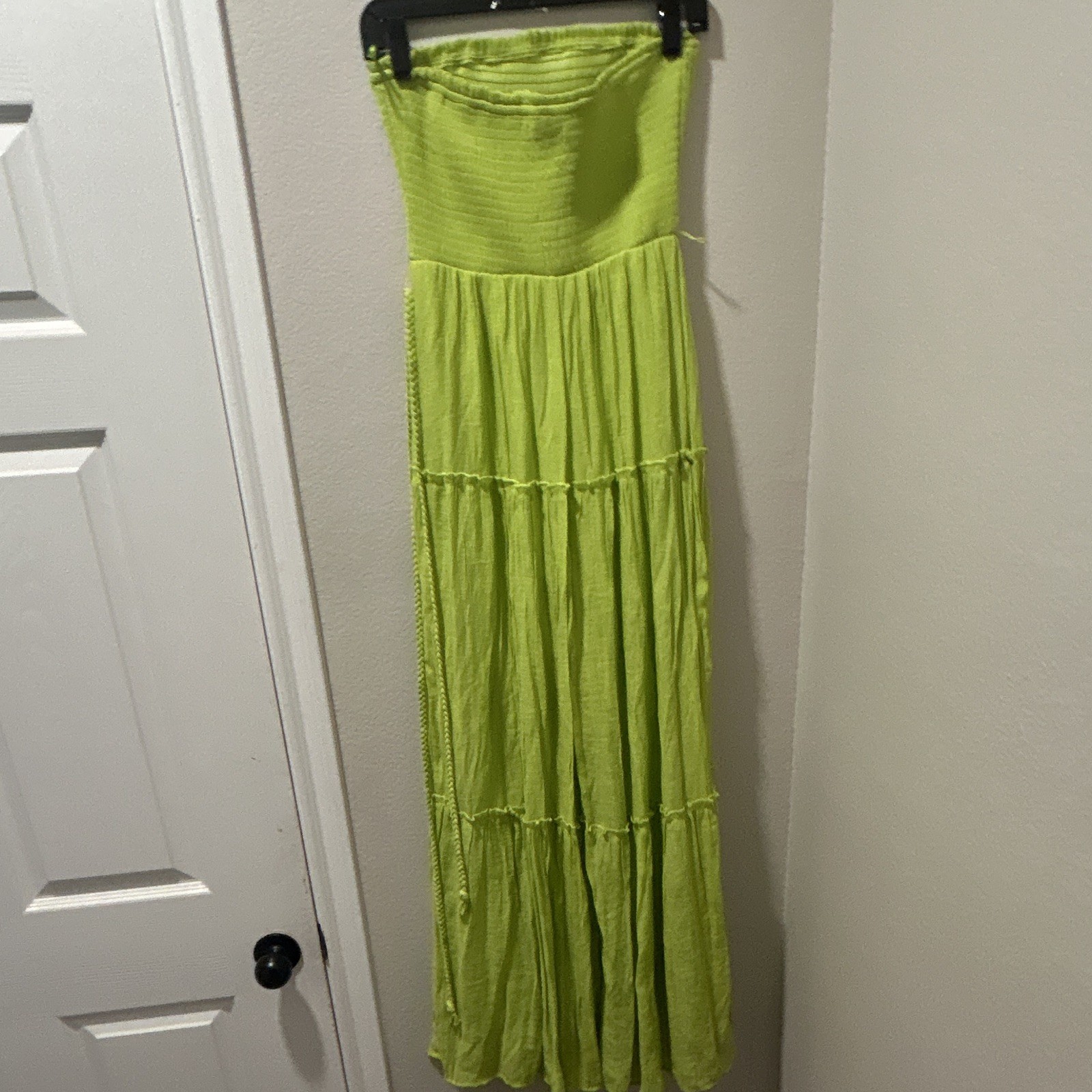 Women’s Green Strapless Smocked Solid Maxi Dress, Size S Regular Long
