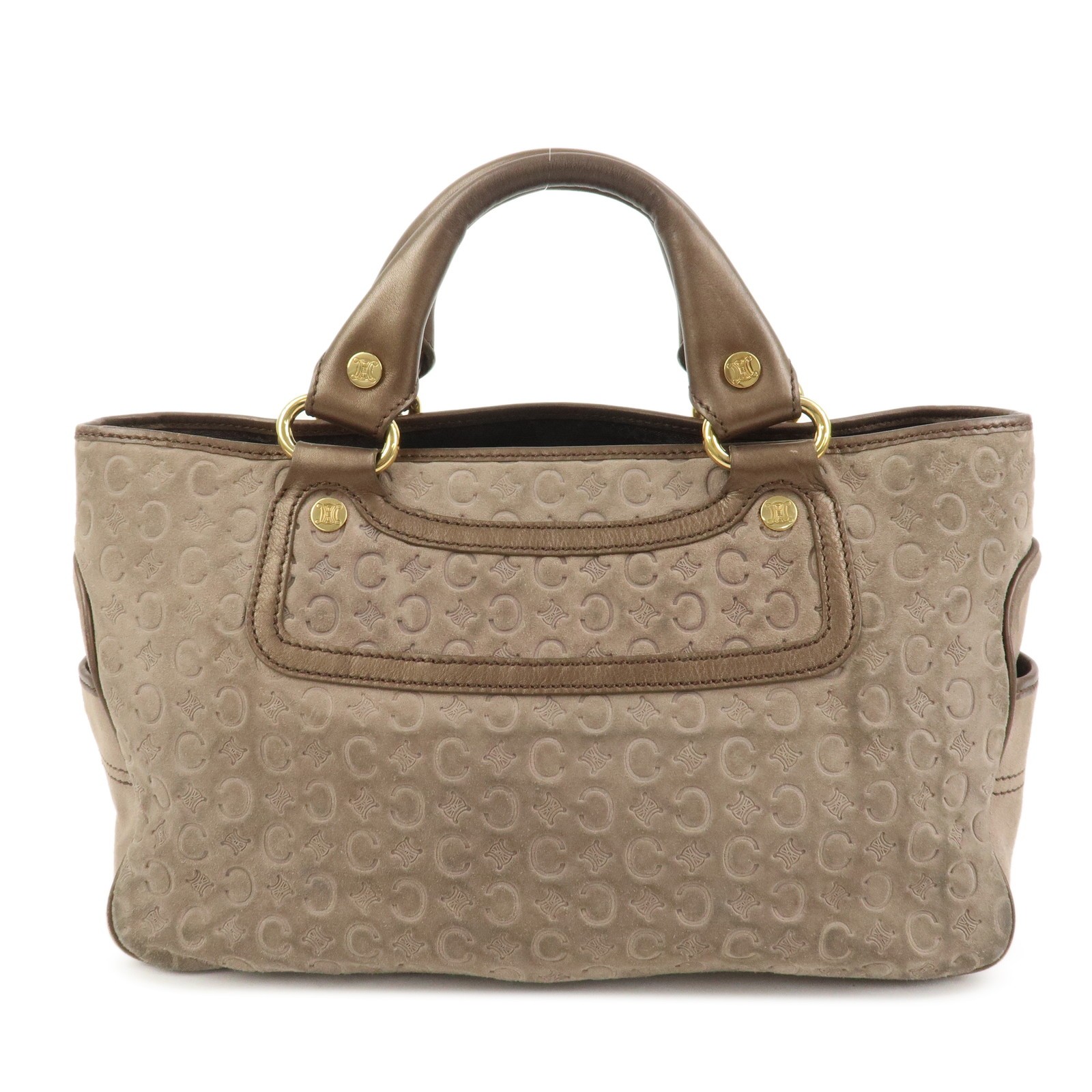 CELINE C Macadam Suede Leather Boogie Bag Hand Bag Beige Brown Auth Used F/S