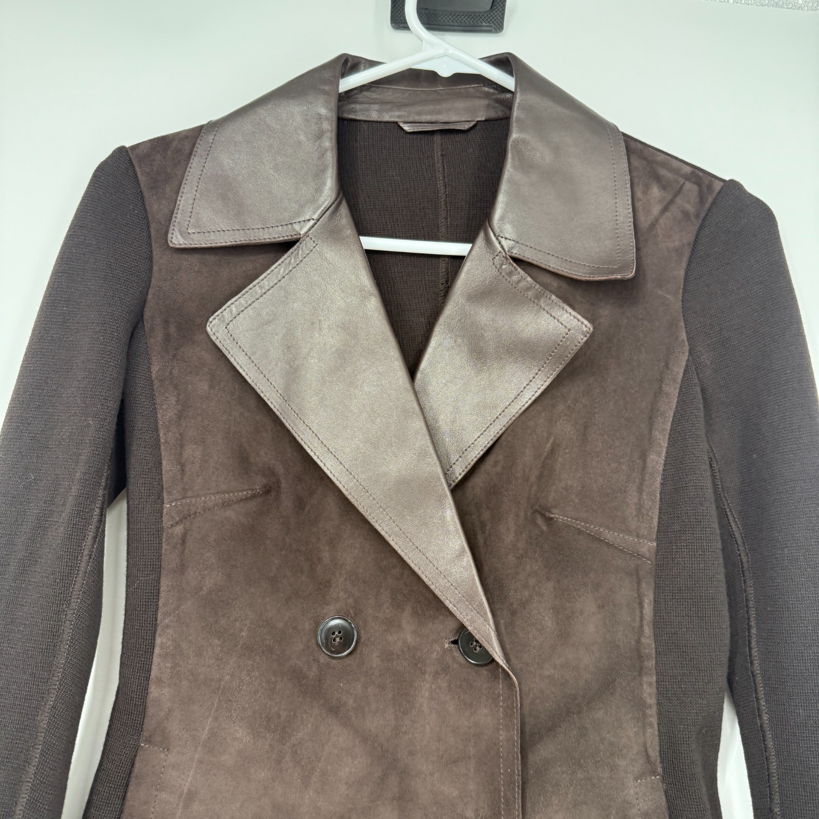 MAX MARA Double Breasted Blazer Suede Goatskin Leather Chocolate Brown Size 4