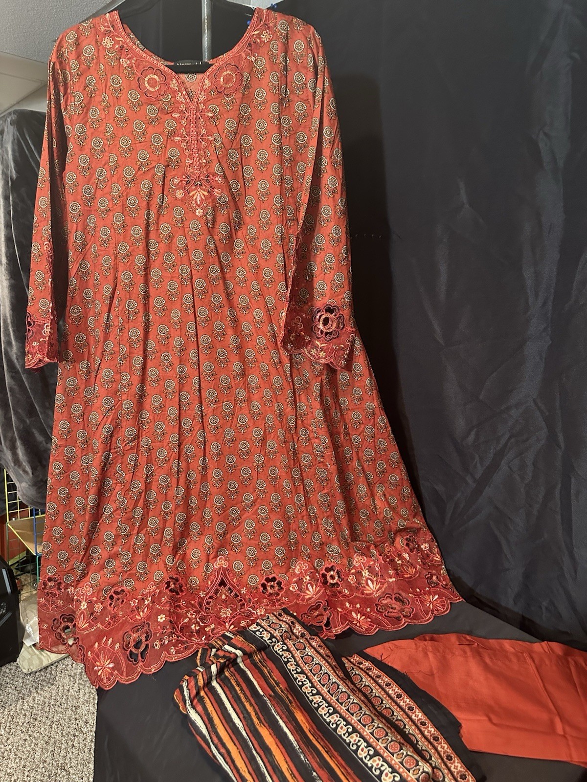Bin Saeed Lawn Cotton 3 Pc Suit-premium Cut Work Emb- Aline Style-M & L – $44