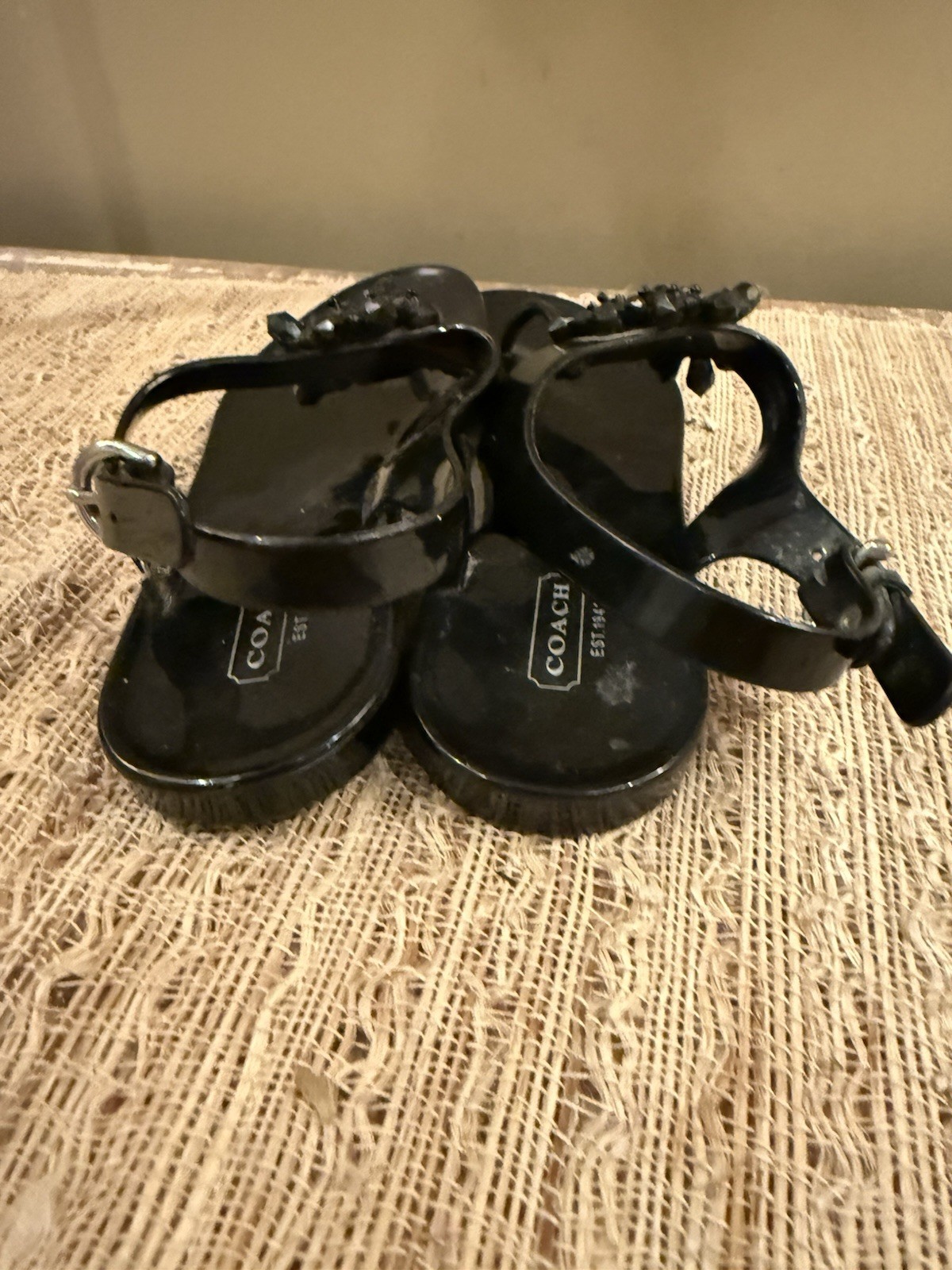 Coach Hilda jelly sandals Black floral beaded accent Great condition! Size 7