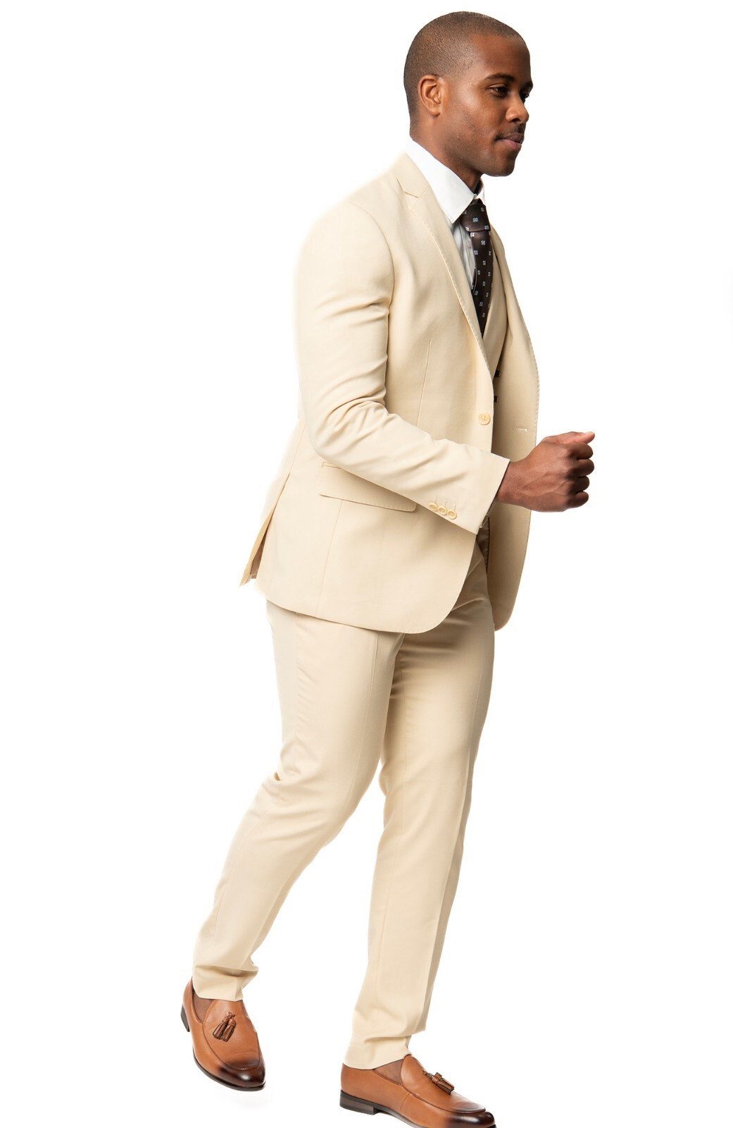 Tan Beige Slim Men Suit Micro Textured Weave 2 Button Notch 11812 Vest Optional