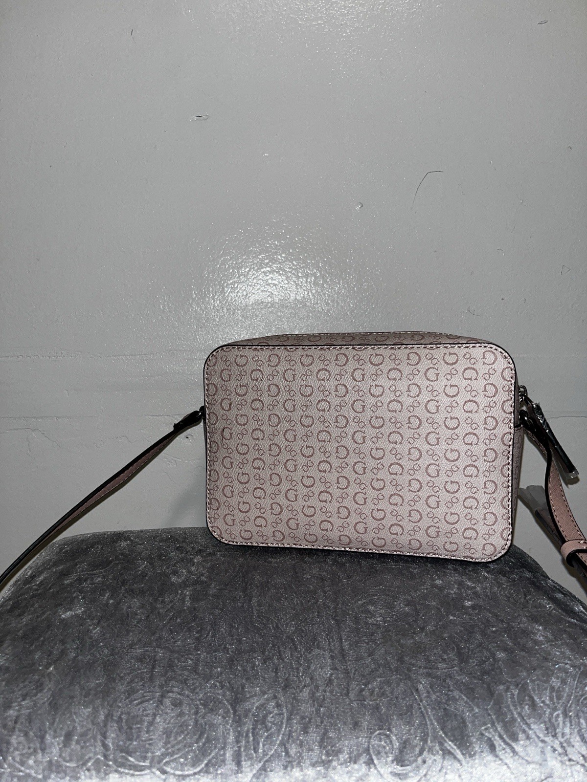 GUESS Pink Logo Print Zip Crossbody Bag Small w/ Adjustable Detachable Strap
