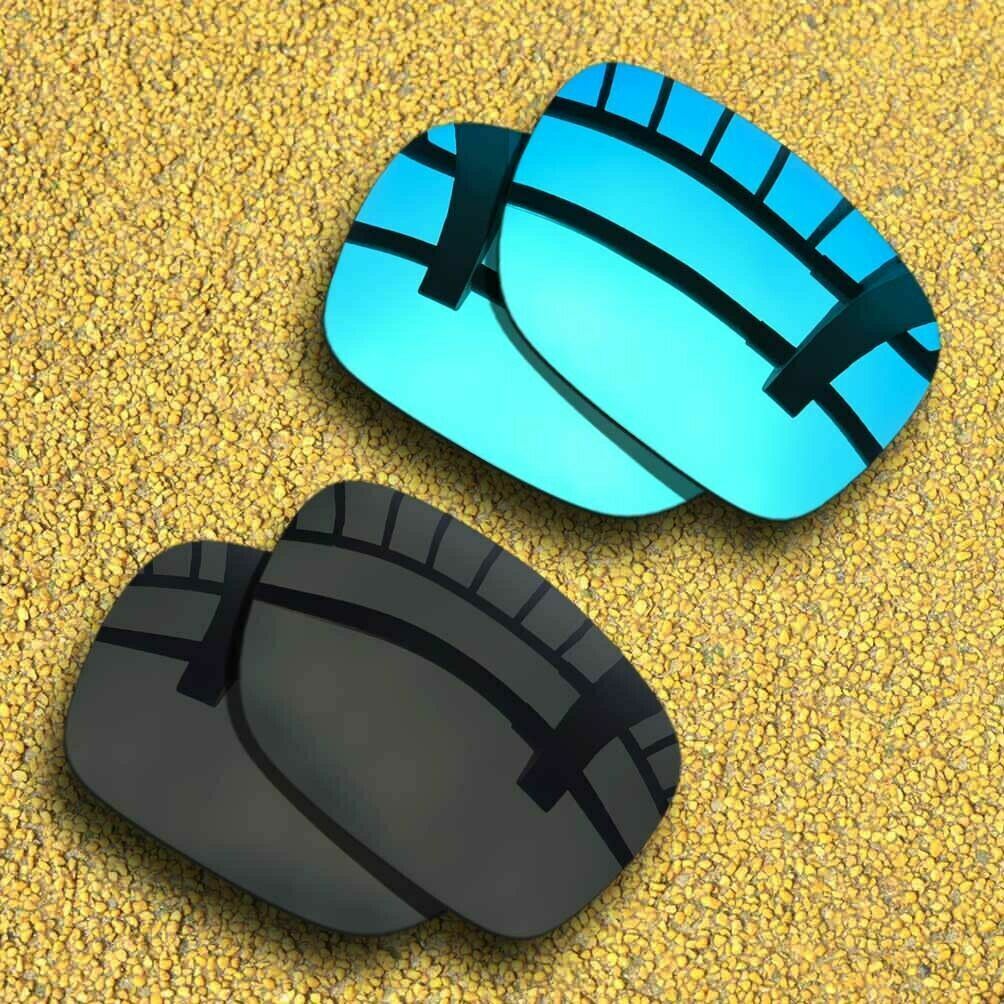2 Pairs Lenses Replacement for-Oakley Holbrook OO9102 Polarized-Black&Ice Blue