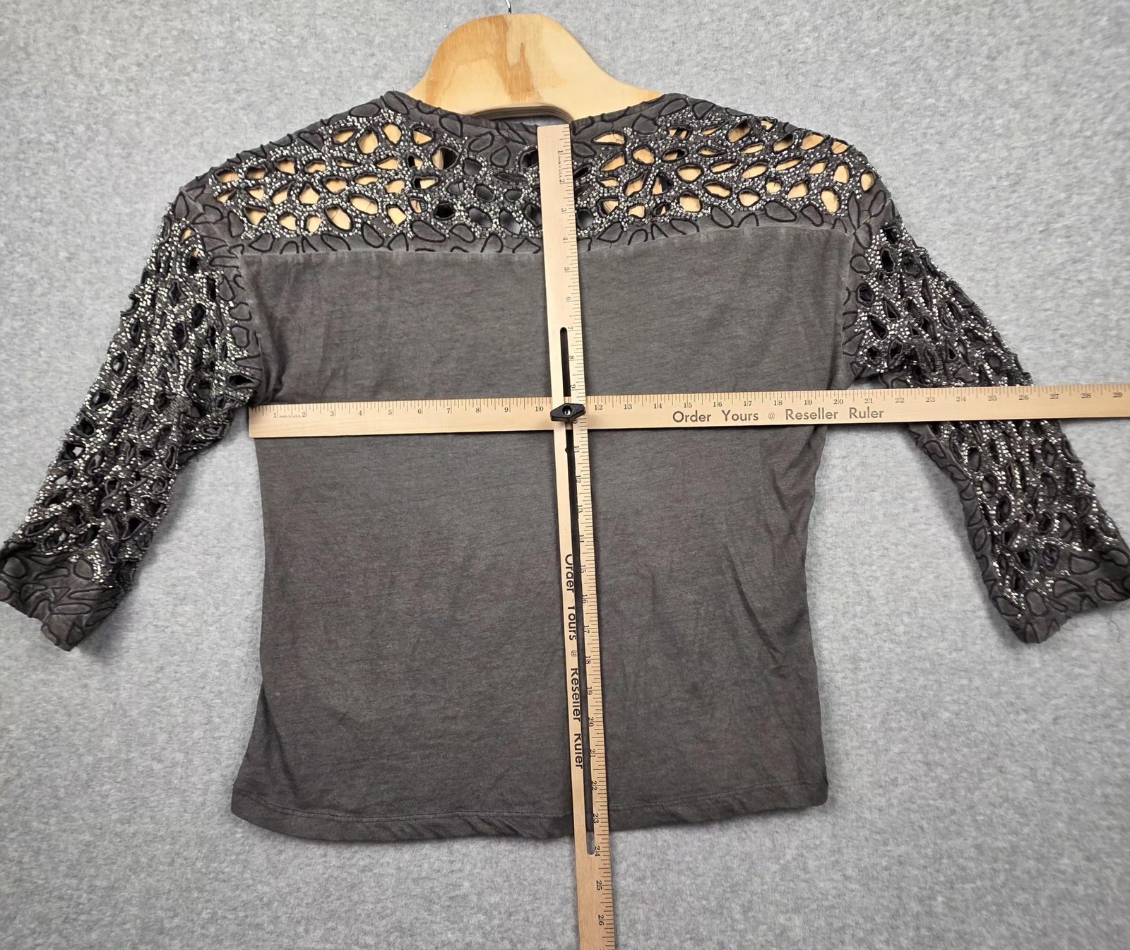 Forever 21 Shirt Womens Large Gray Beaded Cutout Sheer Grunge Whimsigoth