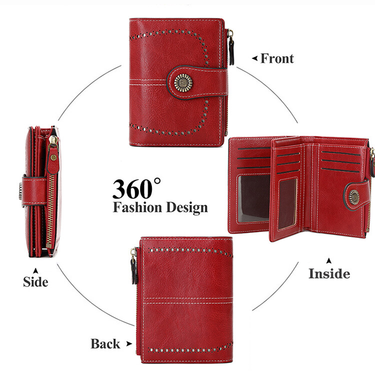 Women Bifold RFID Blocking Genuine Leather Wallet Hasp Card Holder Small Handbag
