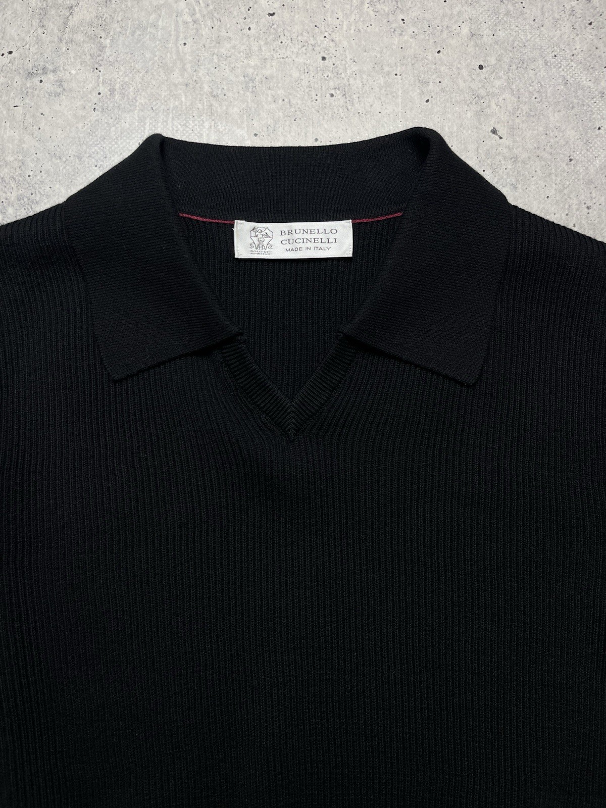 Men’s s Brunello Cucinelli Cotton Rib Knit Polo Black Size 50 M/L