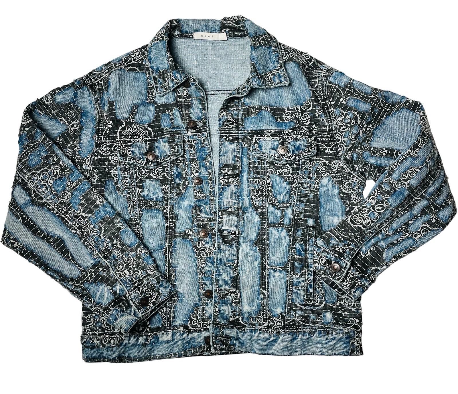 MNML Boro Paisley Denim Jacket Size L Excellent Condition
