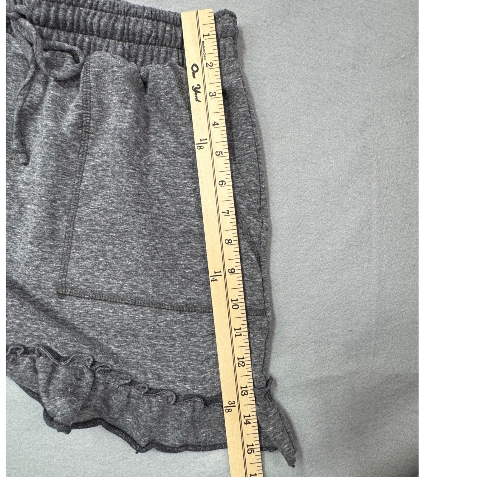 Three Bird Nest The Nest Shorts Womens XL Gray Ruffle Hem Lounge Boho Drawstring
