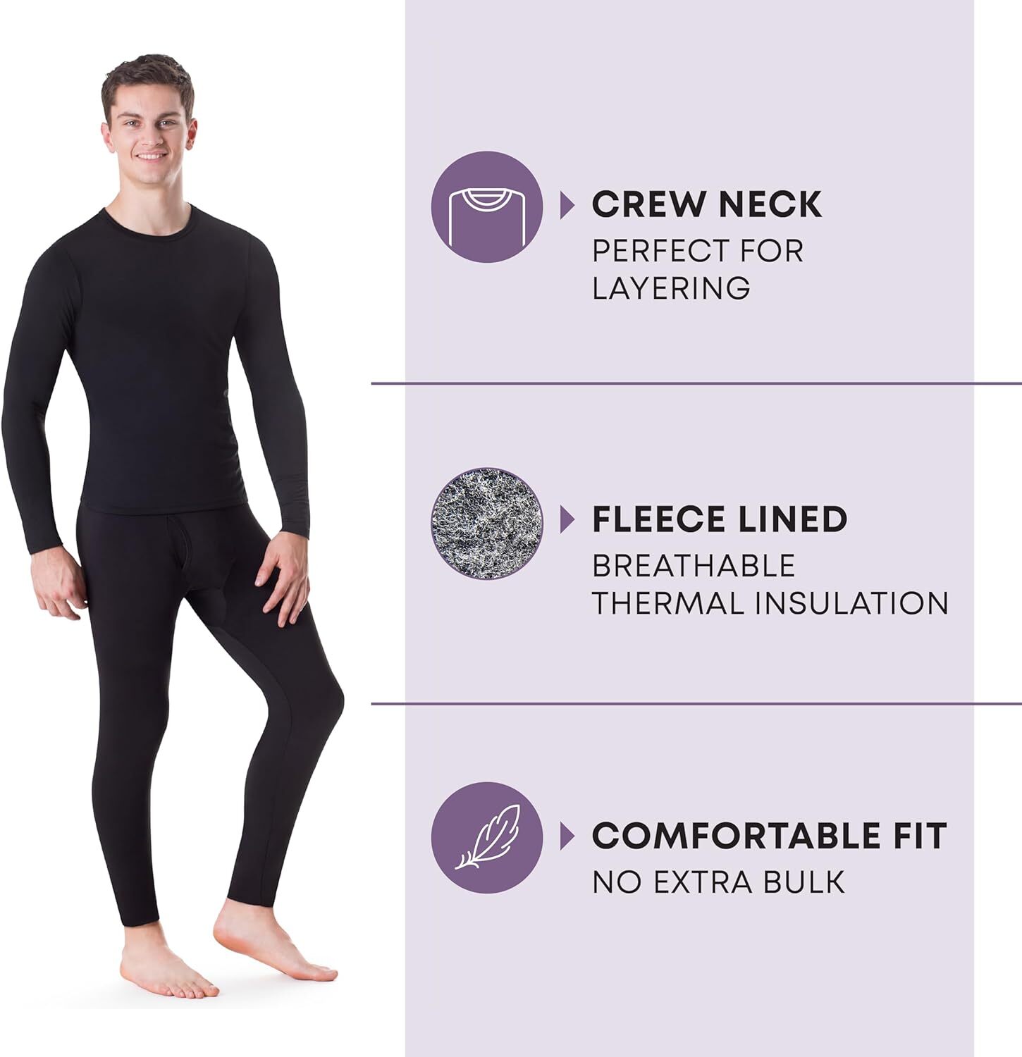 Rocky Thermal Underwear for Men (Long Johns Thermals Set) Shirt Large, Black