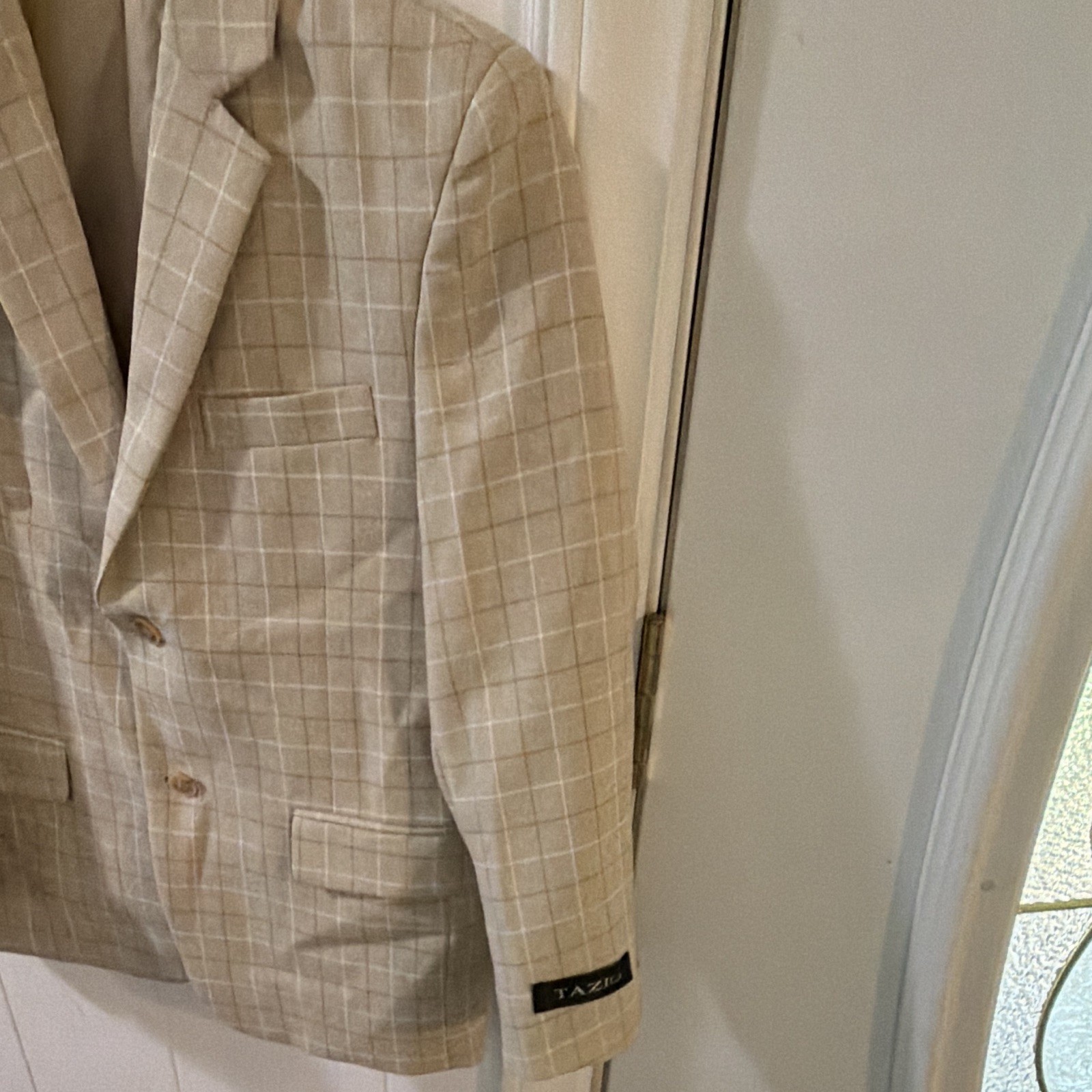 Tazio Beige Plaid Tuxedo Blazer 8 Regular Single-Breasted 2-Button Notch
