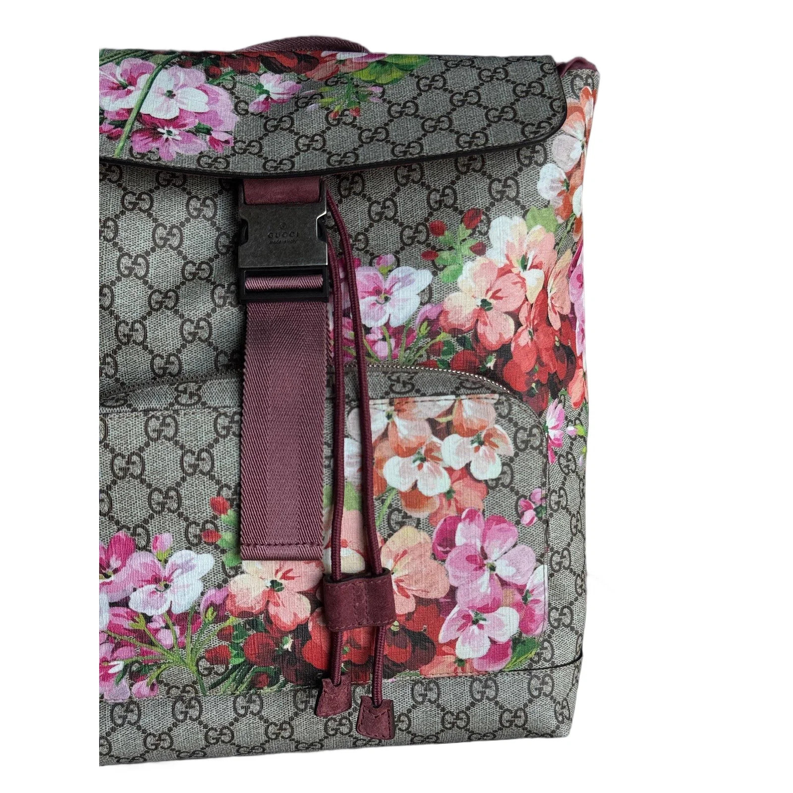 Gucci Flora Flap Backpack Beige Pink Green Red Gg Supreme Monogram (aa072426f5r)