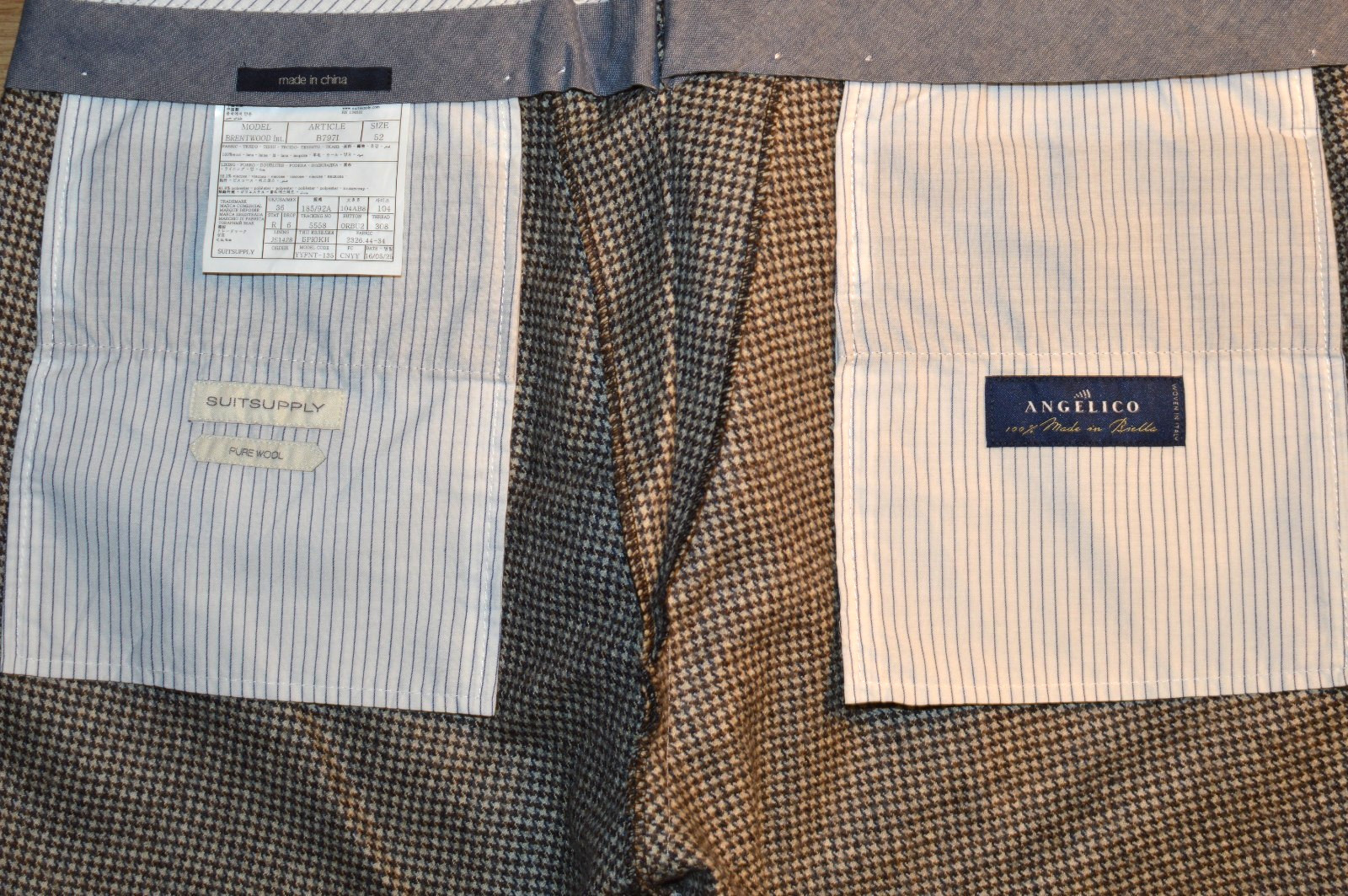 SuitSupply Brentwood Brown Houndstooth Angelico Wool Dress Pants Trouser 36×29.5