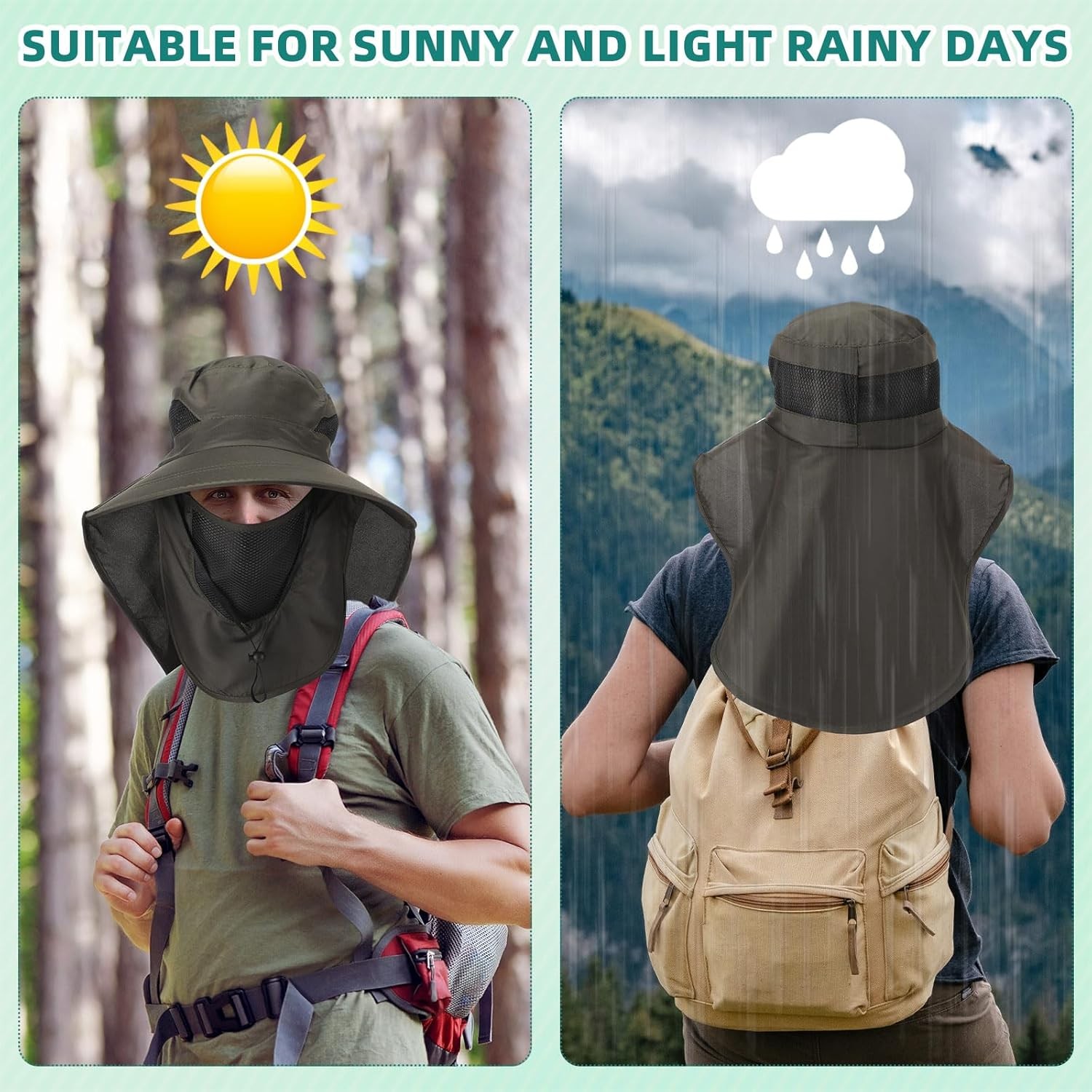 Sun Protection Hat with Face Cover & Neck Flap Unisex Hiking, Climbing, Fishing