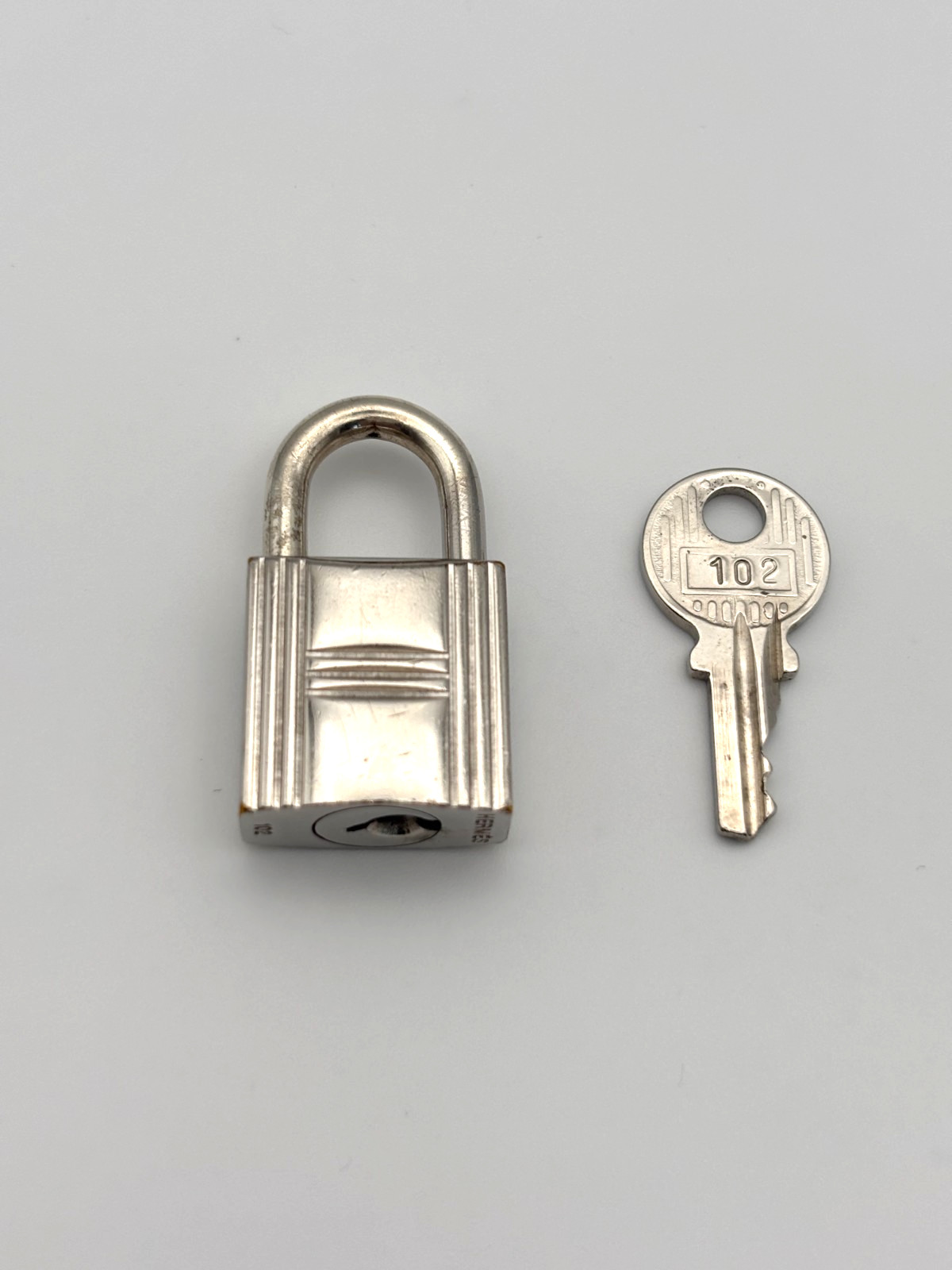 HERMES Set of Padlock & Key Cadena Silver Charm Number random Authentic Used