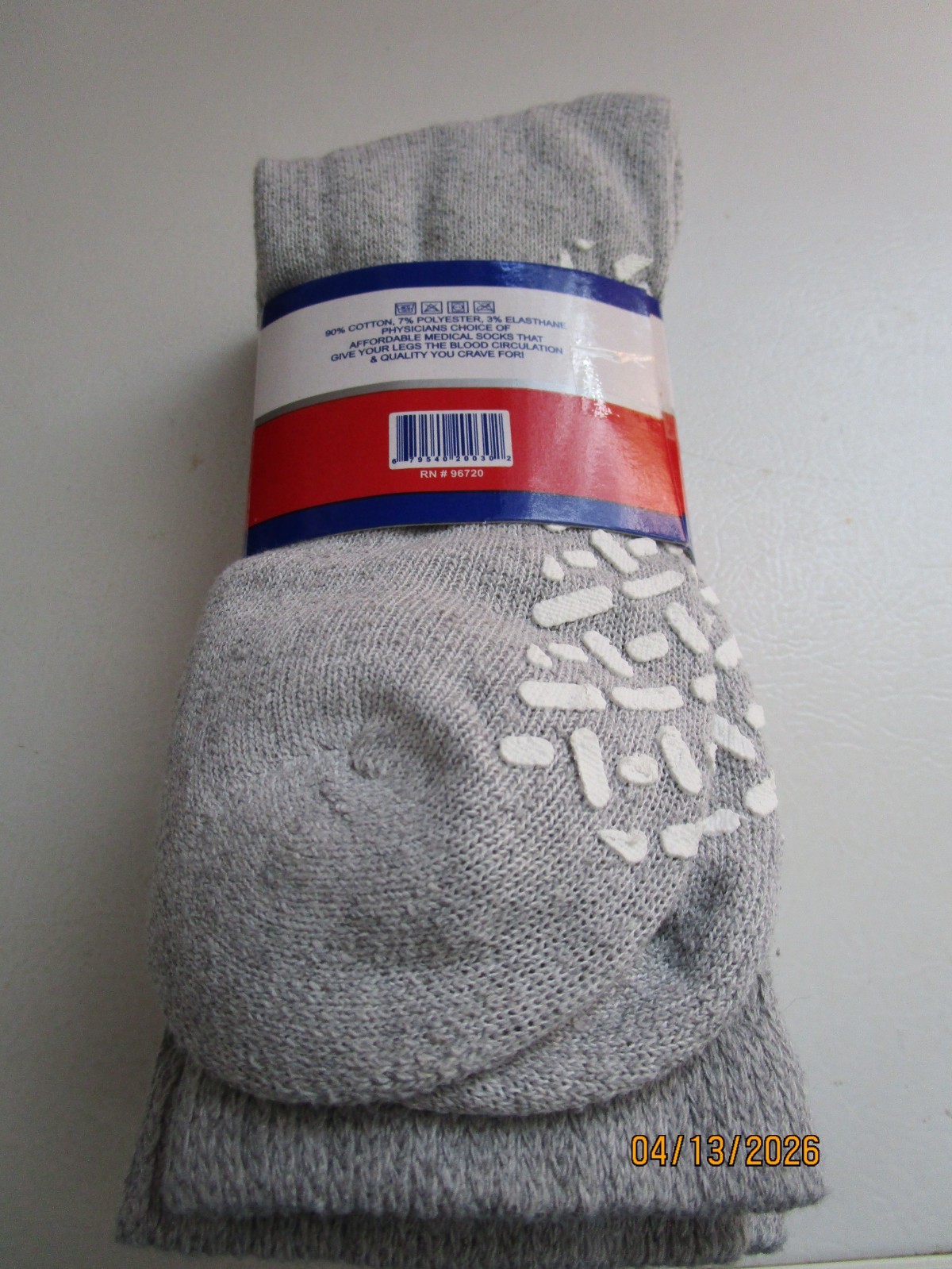 New Rodex Diabetic Crew Socks Non skid Sole Men 10-13 Shoe 7-13 Cotton Poly Elas