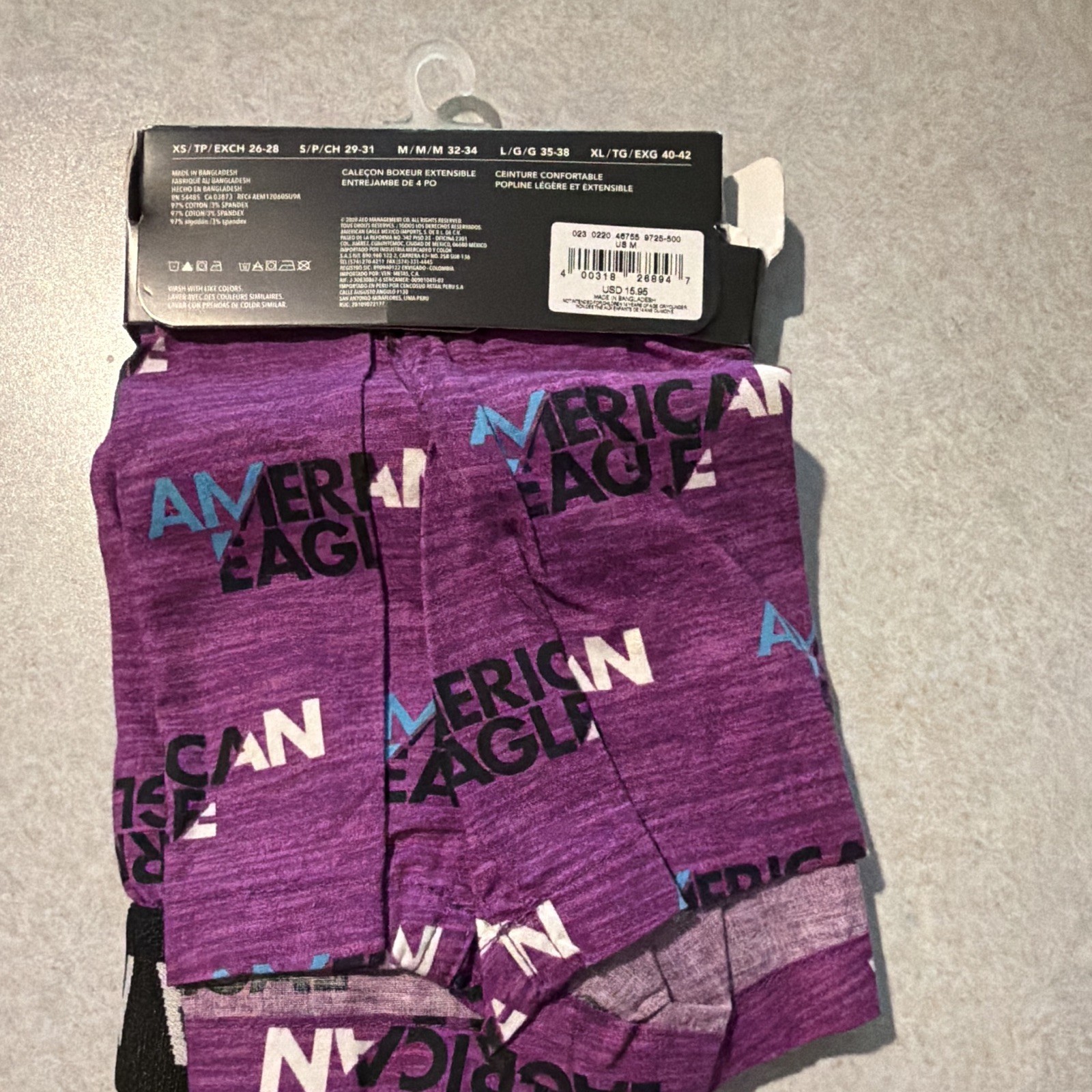 American Eagle Men’s Stretch Lightweight Boxer Shorts Underwear M Purple Logo