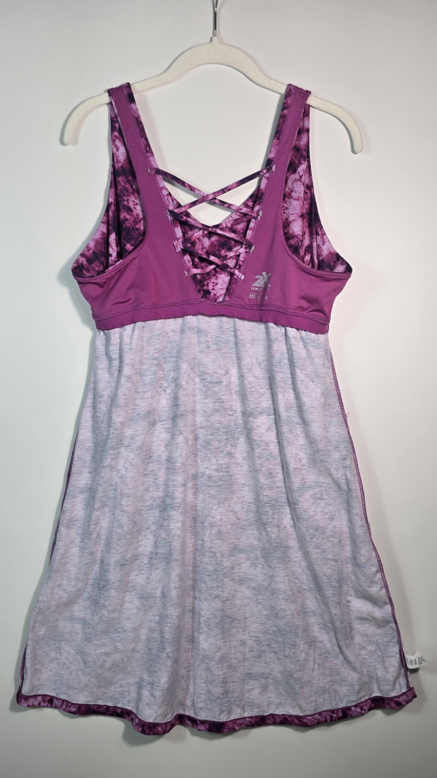 ZeroXposur Purple Gray Tie Dye V-Neck Sleeveless A-Line Dress Pockets L/G