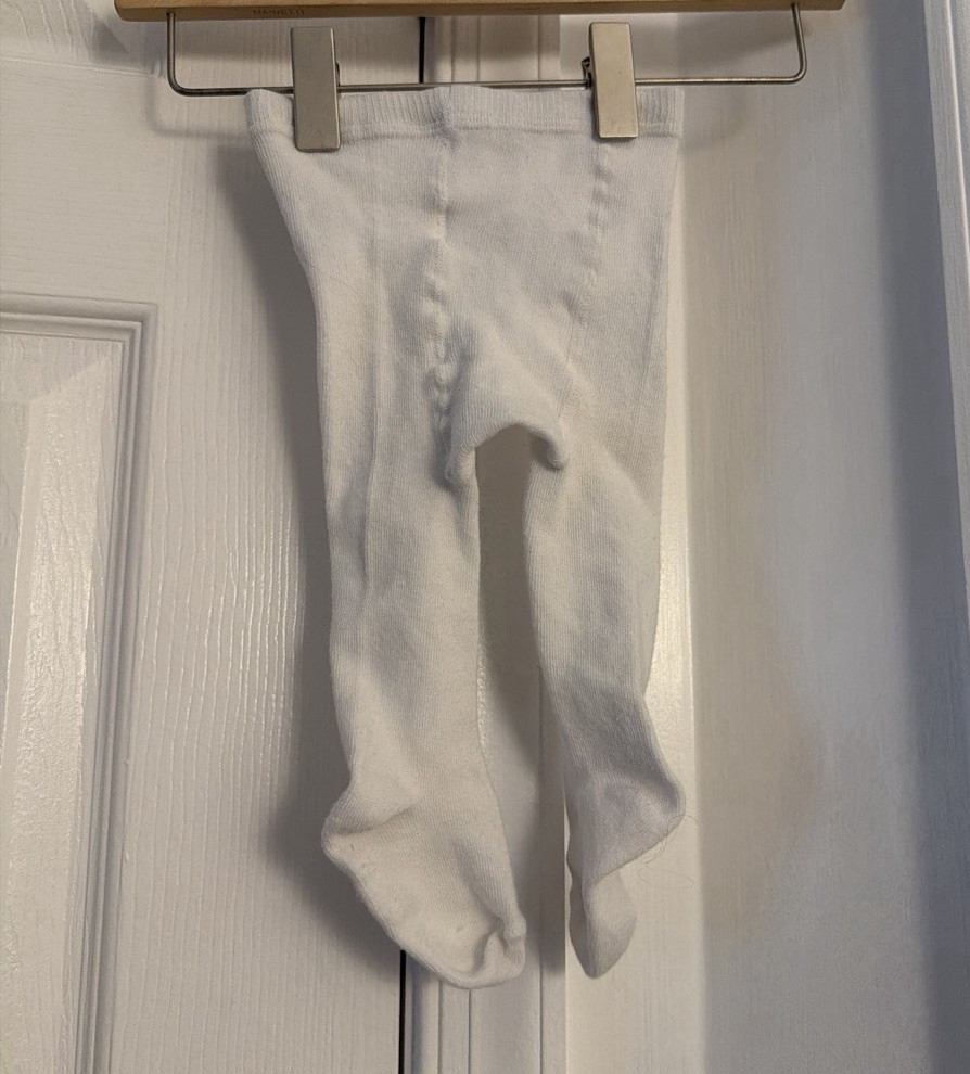 Unisex Baby White Solid Footed Tights 6-9 Months Cotton Blend, 1 Pair