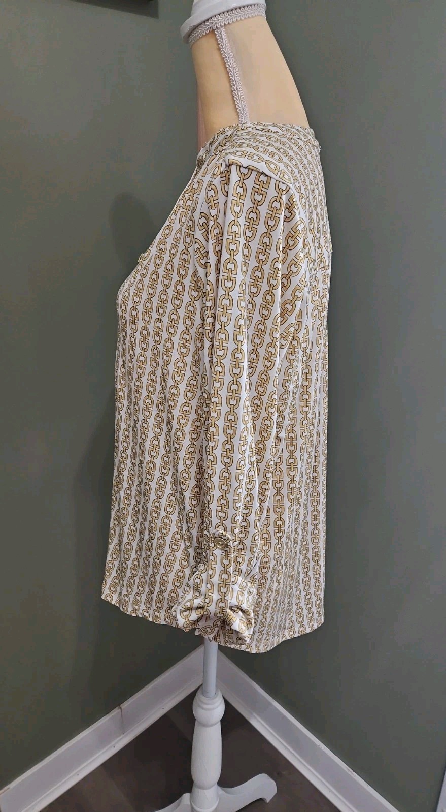 michael kors Blouse Gold Chain Pattern Womens M Gold Zipper Detail