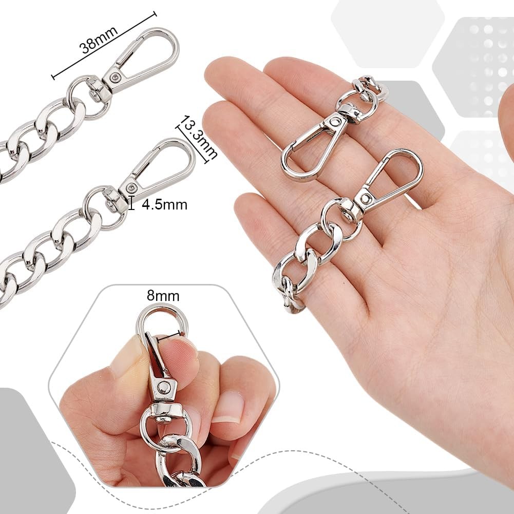 Purse Extender Chain, 2pcs 8 Inch Aluminum Bag Chain Strap 7.8 Inch Silver