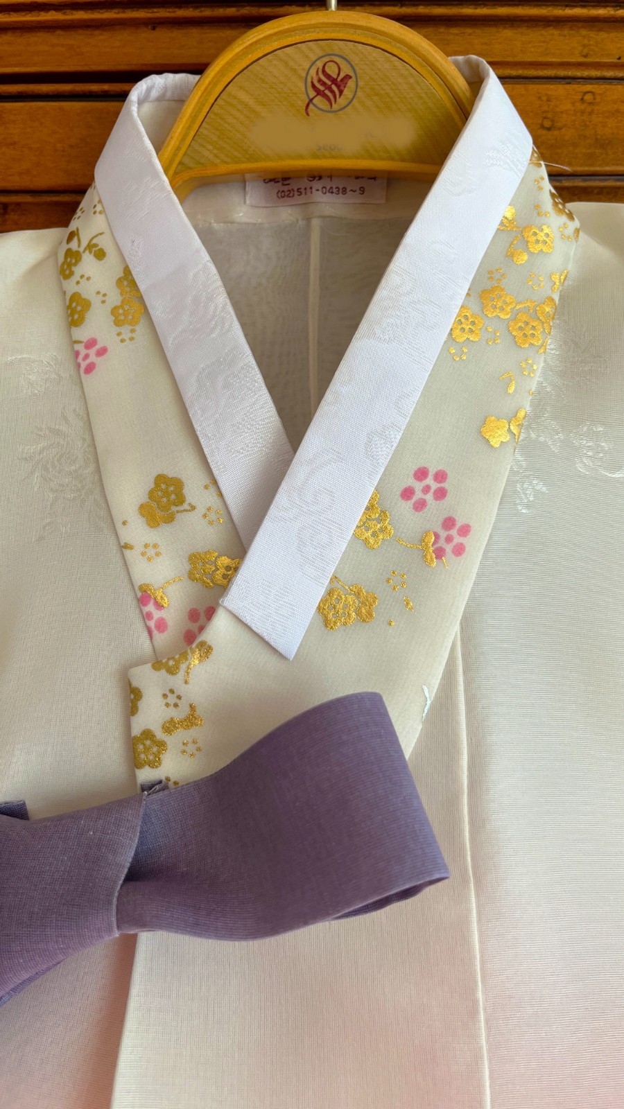 Korean Traditional Dress Hanbok Set-Ivory Jacket & Orange Skirt Bag & Petticoat