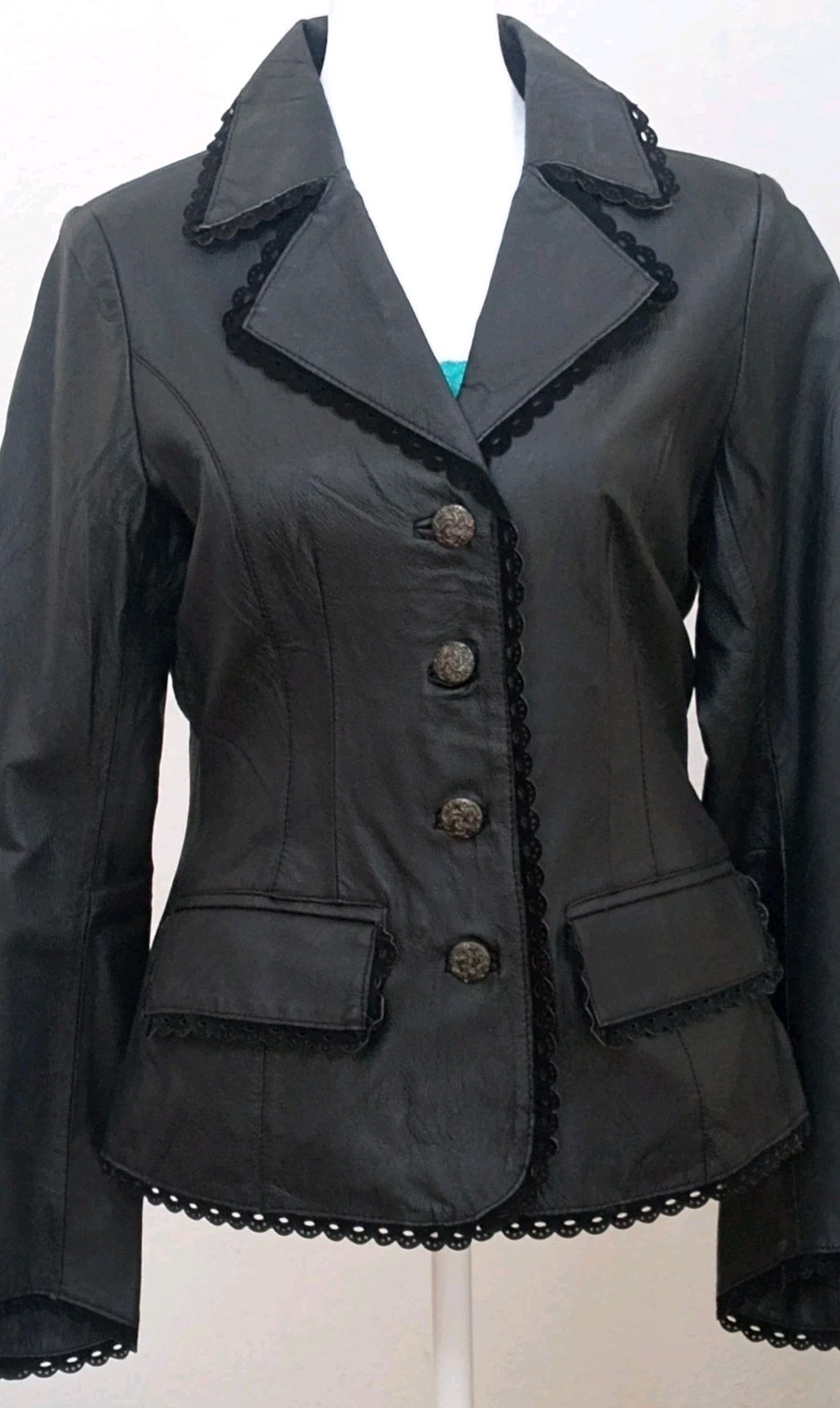 Joseph Israel New York Women’s Black Supple Leather Jacket, Suede Trim Size XS