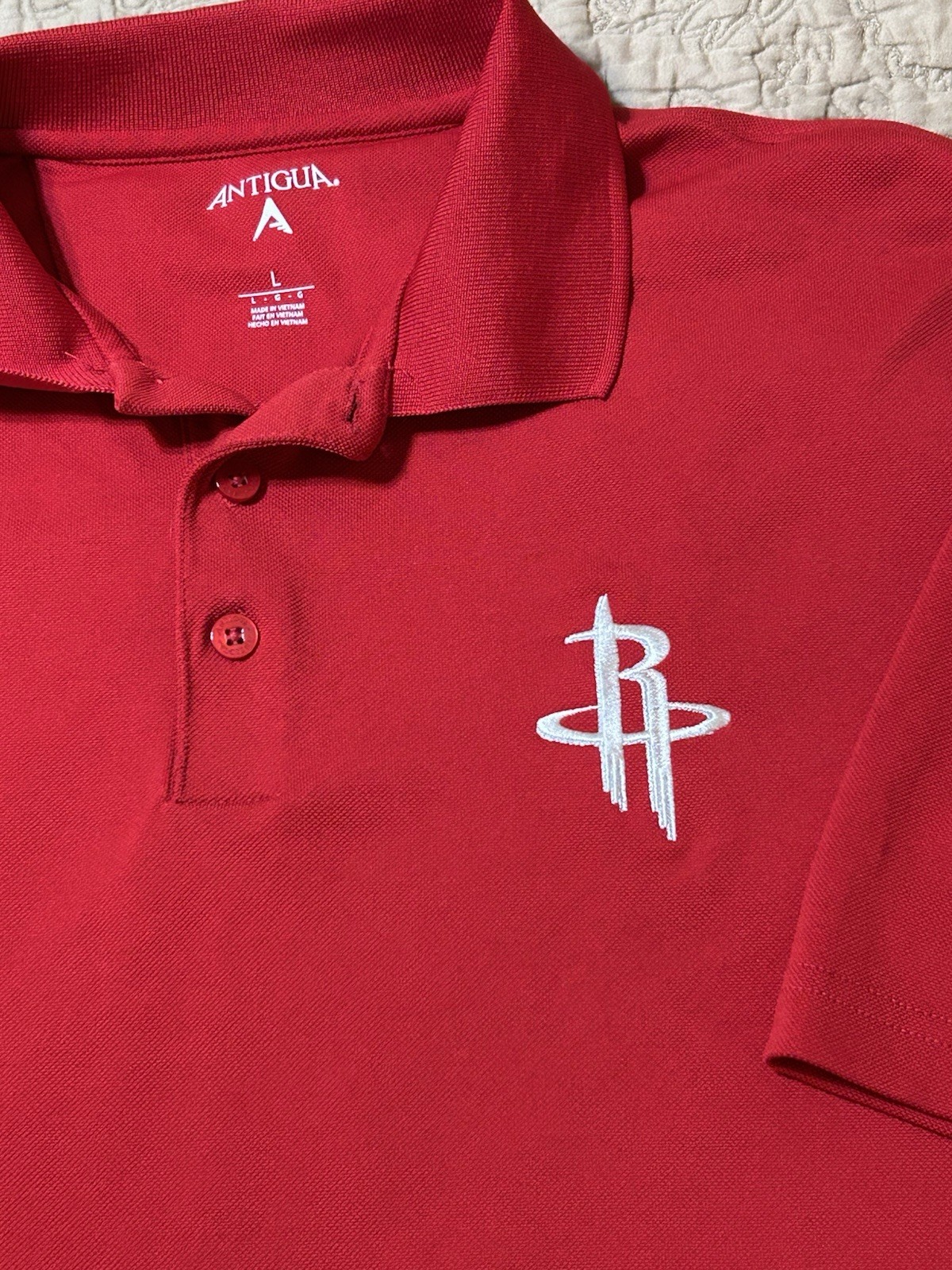 Antigua Men’s Size L Shirt Red Houston Rockets Team Logo Short Sleeve Polo