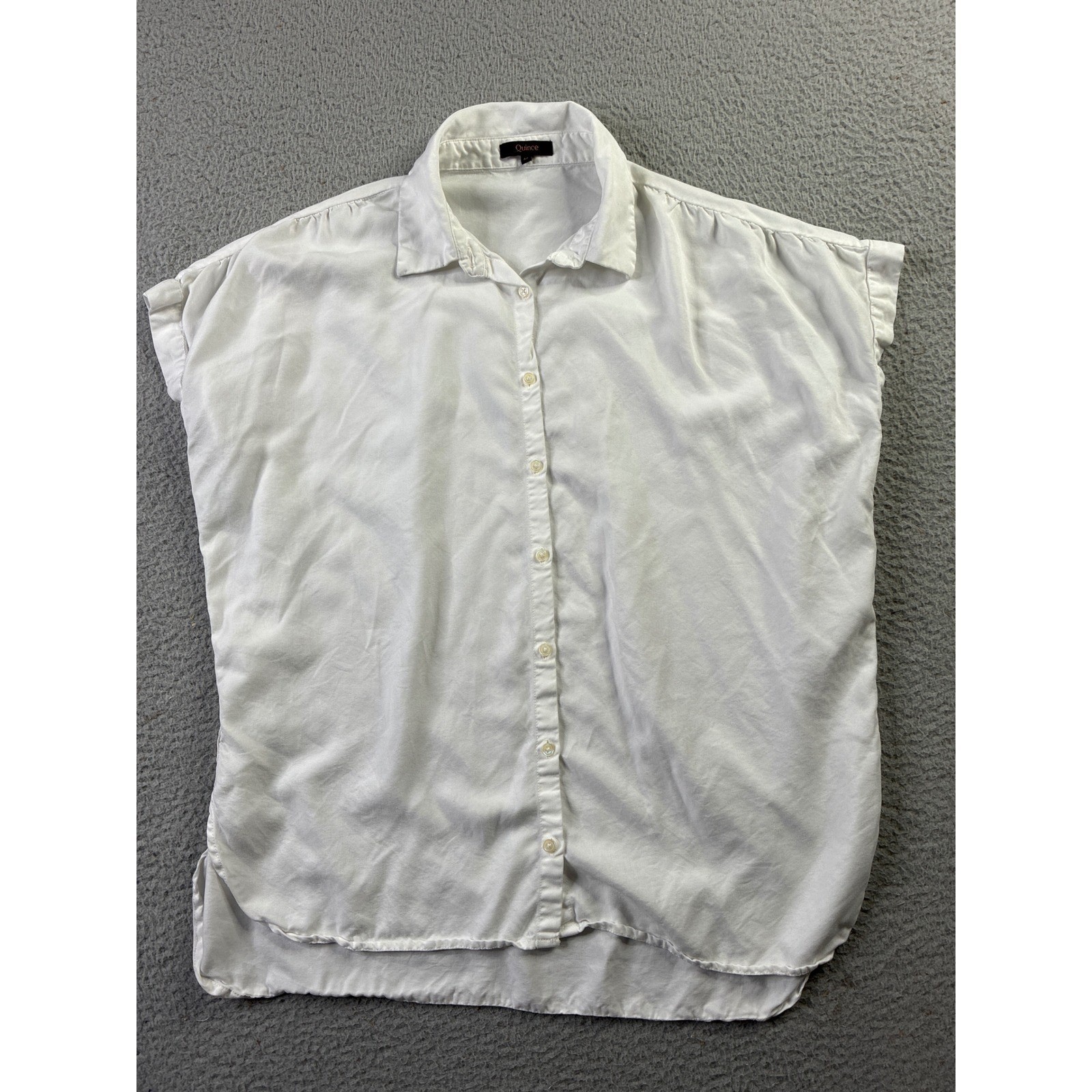 Quince Vintage Wash Tencel Camp Shirt White Short Sleeve Button Down Womens MED