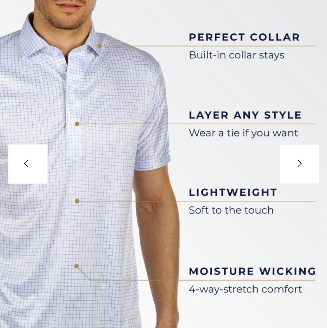 NWT Collars and Co Medium Polo Semi-Spread Thin Blue Check Mens Golf Career