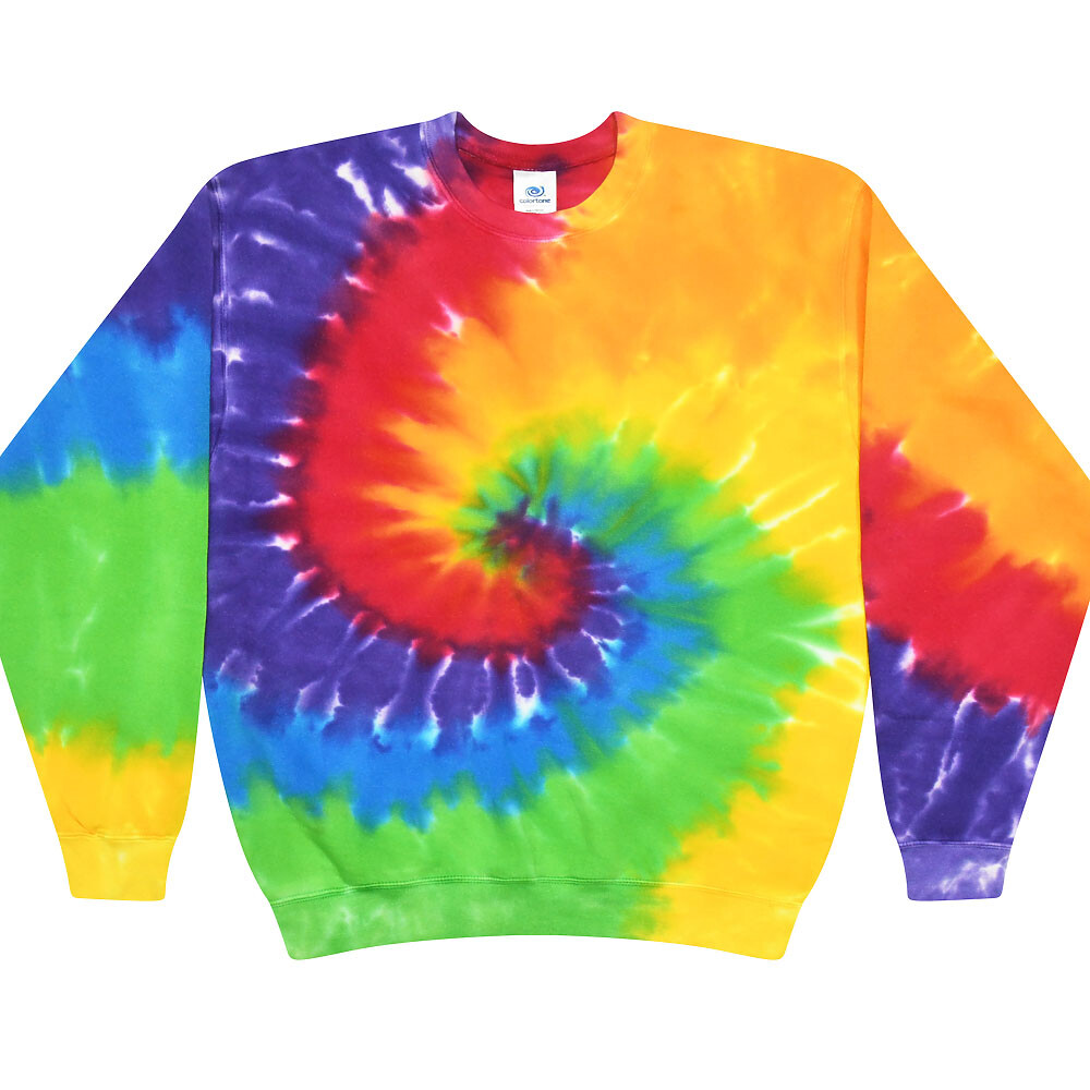 Tie Dye Multi-Color Crew Neck Fleece Adult Small to 3XL 80% Cotton Long Sleeve