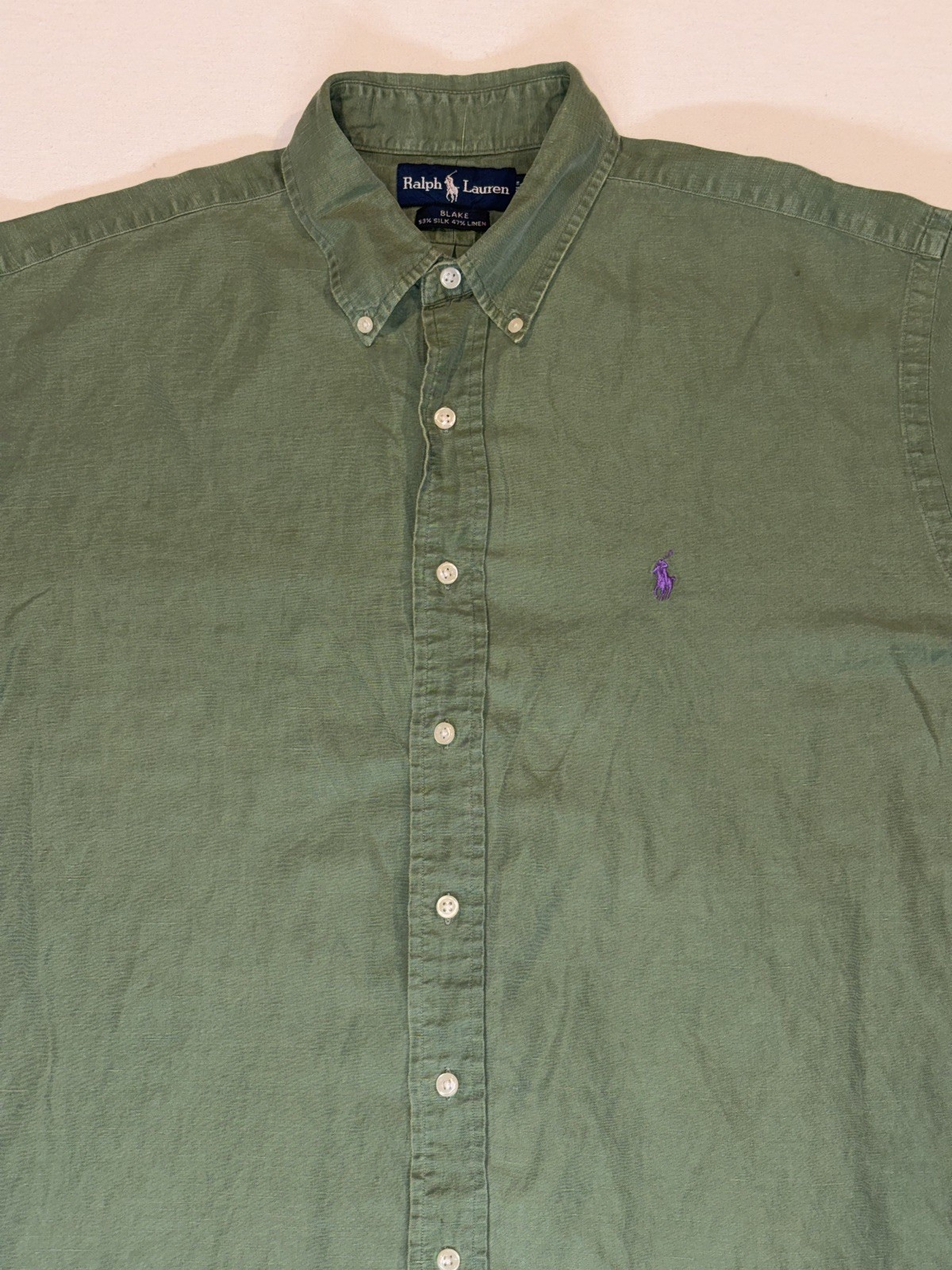 Vintage Polo Ralph Lauren Blake Silk Linen Sage Green Button Down Men’s Large