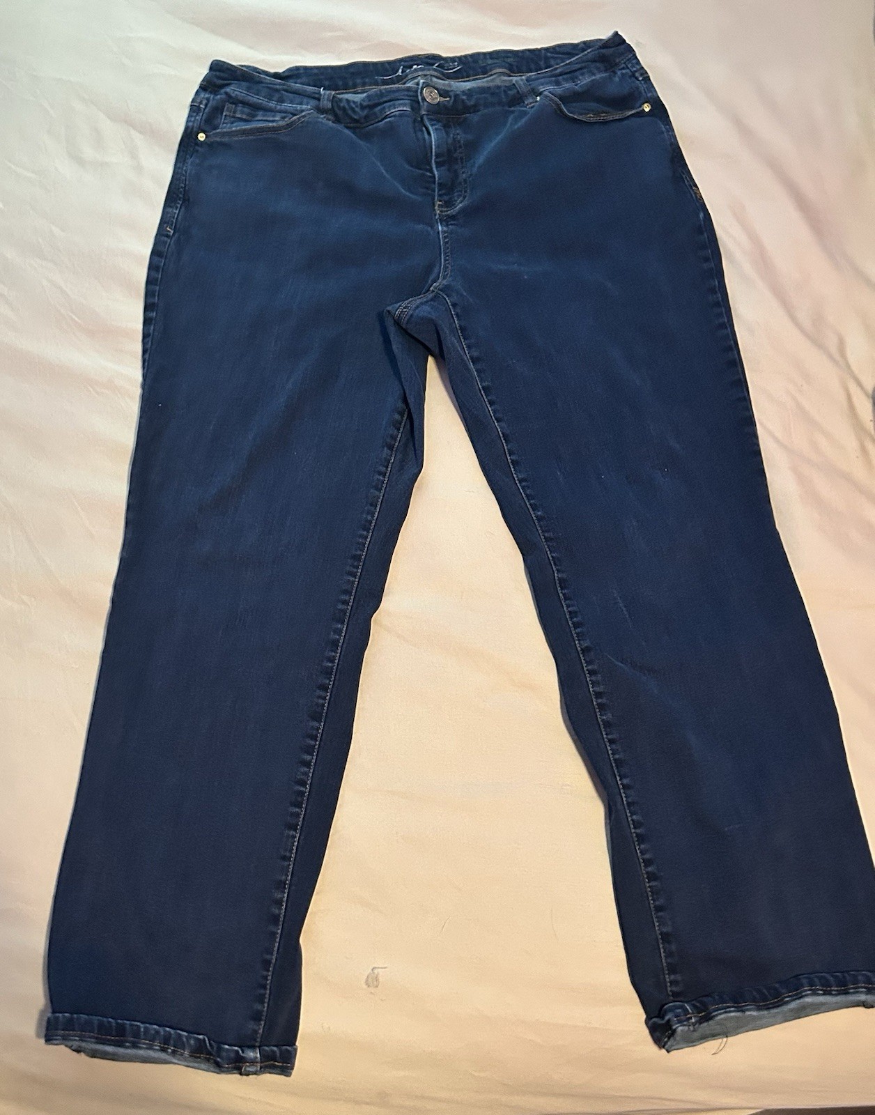 L.A. Blues Blue Dark Wash Denim Straight Jeans Plus 20W Mid Rise 5-Pocket