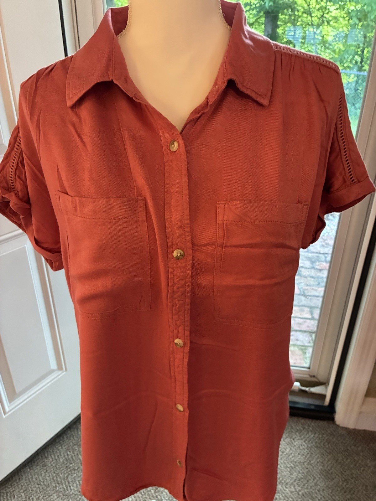 Women’s Maurices Brand Mauve Pink Short Sleeve Button Down Collar Shirt Size S