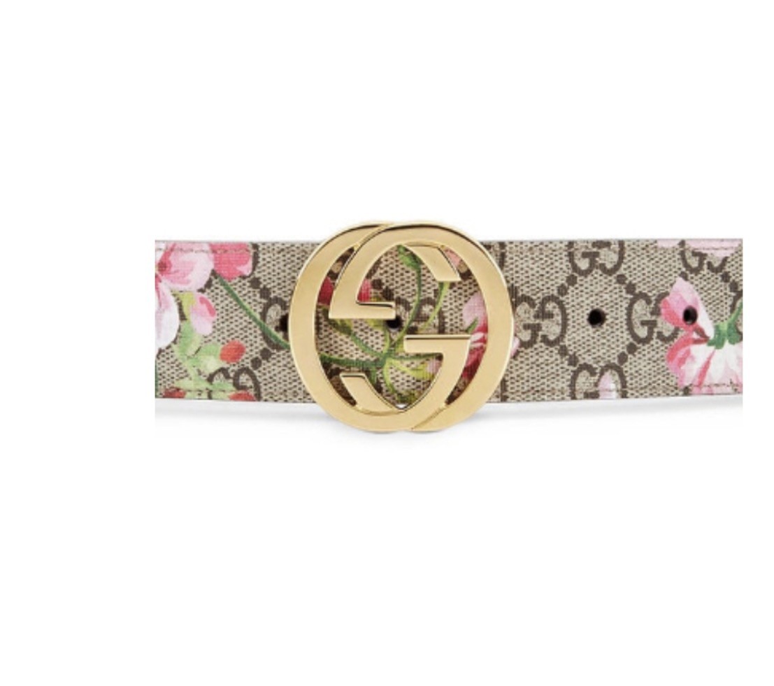 Gucci Guccissima Flower Print Leather Double G Buckle Belt size 100
