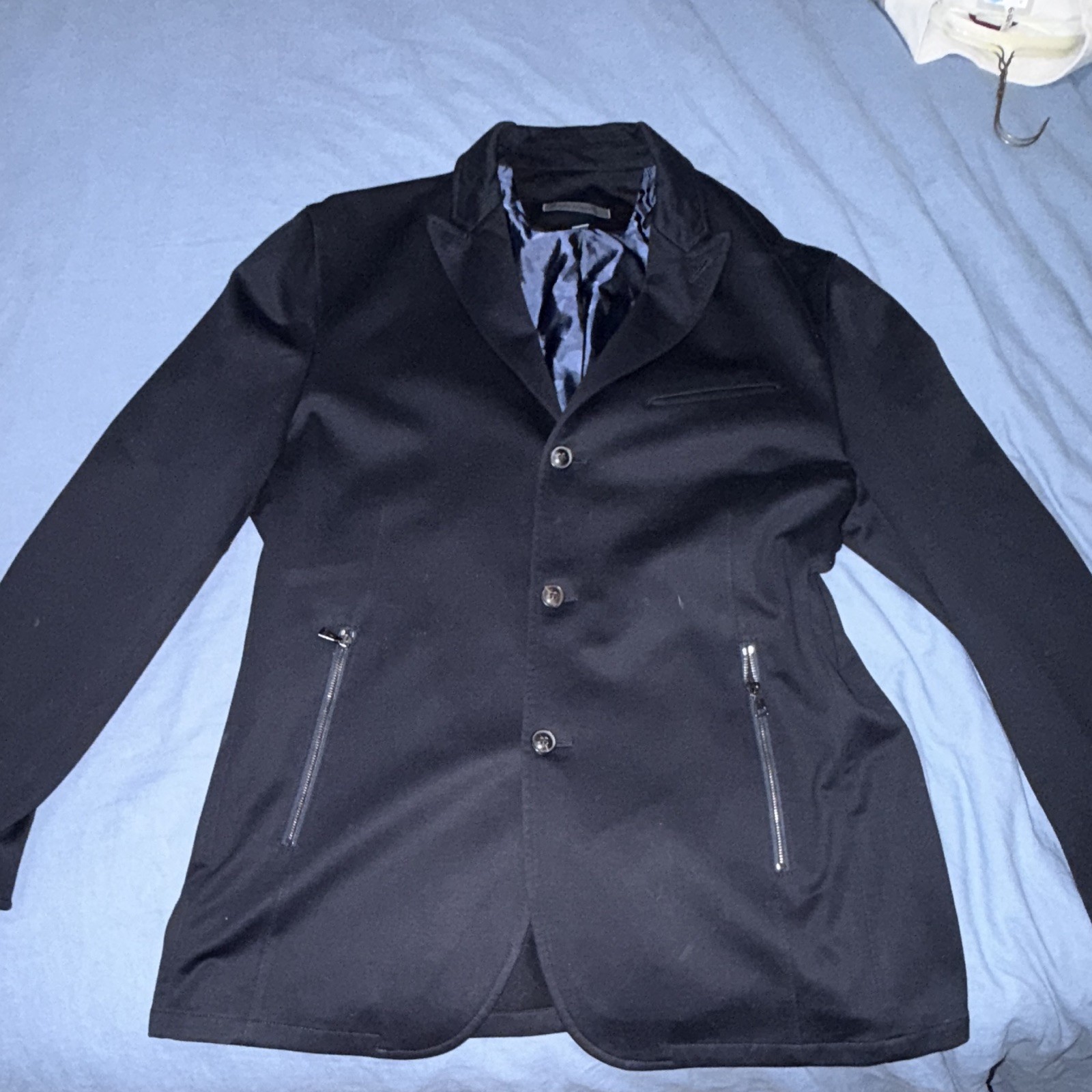 John Varvatos Men’s Navy EU 52 Cotton Blazer 3-Button Notch Zip Pockets