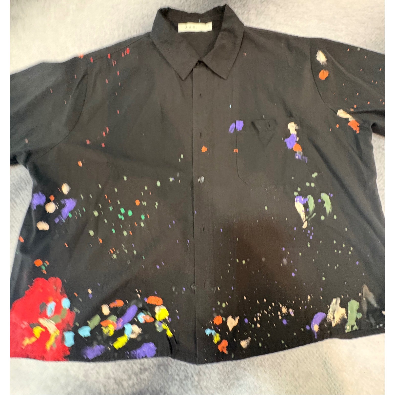 (B2) MNML Studio Des Arts Visuels Paint Splatter Cropped Shirt Black S M L Mens