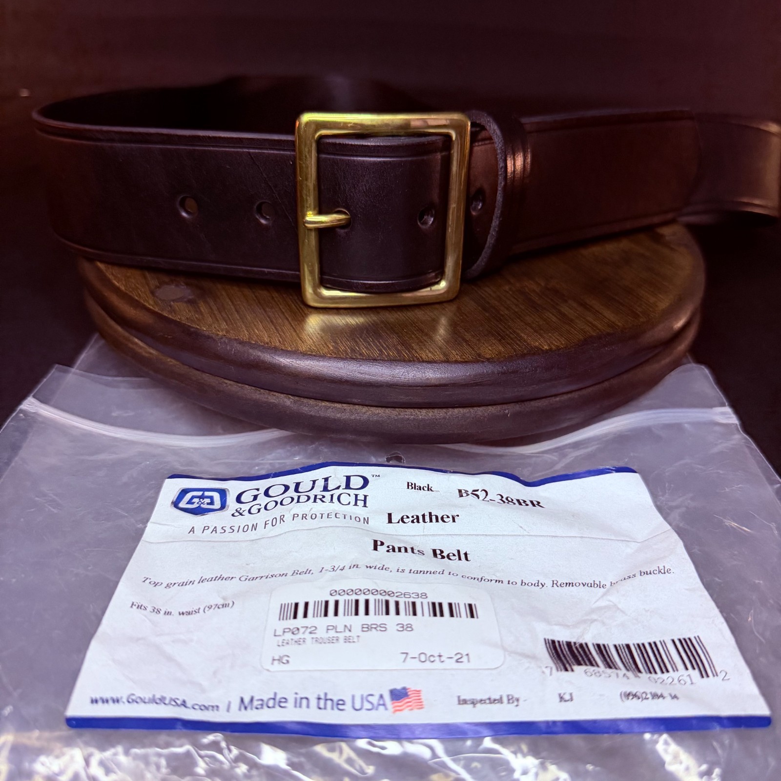 Gould & Goodrich Leather Belt Size 38″ Black 1.75″ Wide Brass Buckle B52