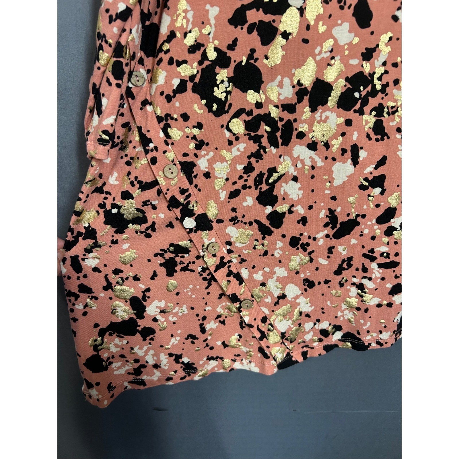 Avenue Plus Size Coral Gold Foil Speckled Print Tunic Top Long Sleeve Boho 26/28