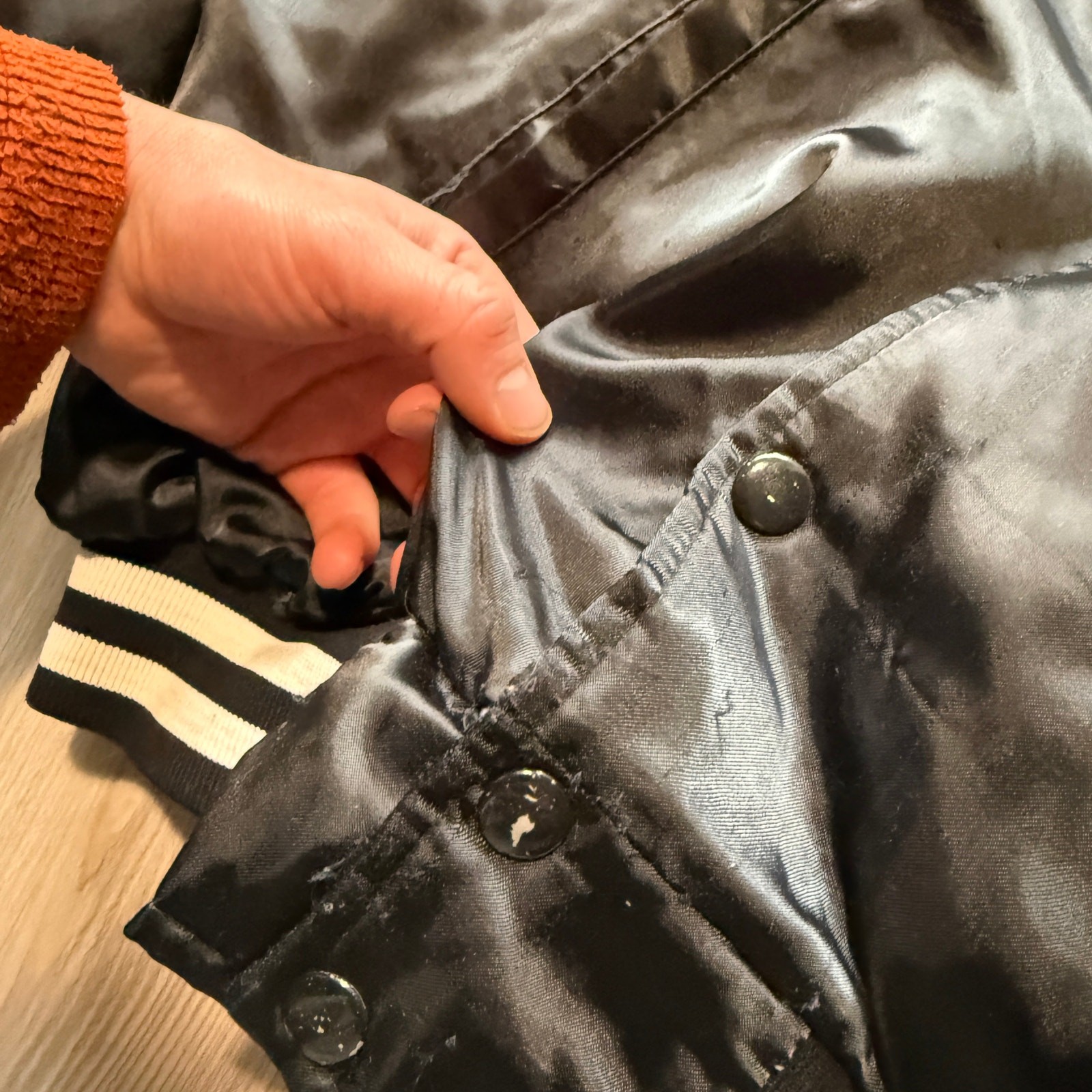 Vintage 90’s Premier Protective Coatings Black Satin Quilted Bomber Jacket Sz L