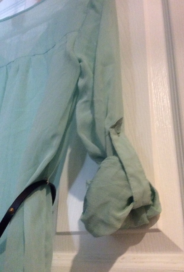 NWT Womens Green Small Shirt Top Blouse Career Sheer Belt Lace Button Up Sleeves