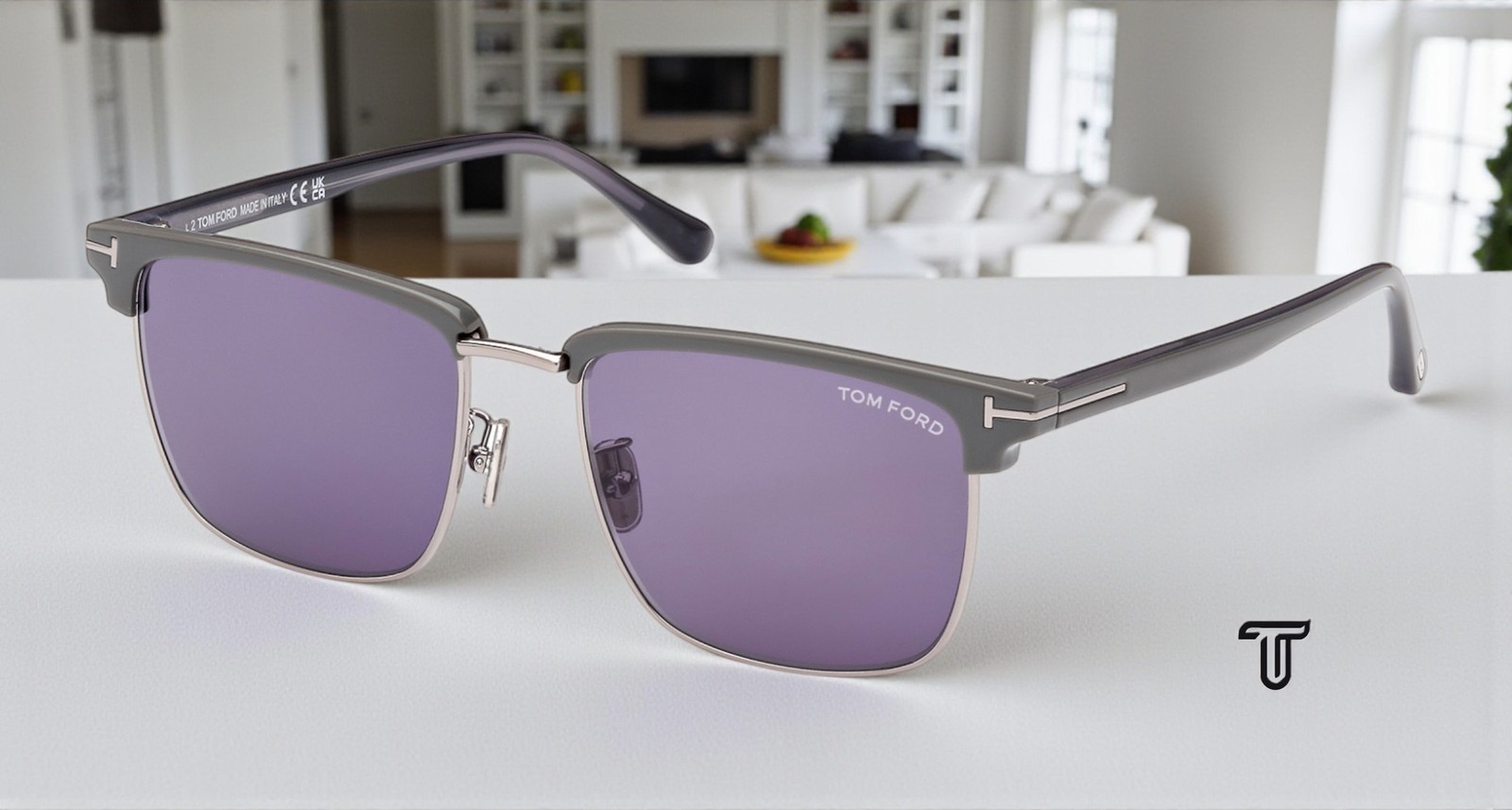 Tom Ford Hudson FT0997 H 51V Injected Mastic Blue 55 mm Men’s Sunglasses